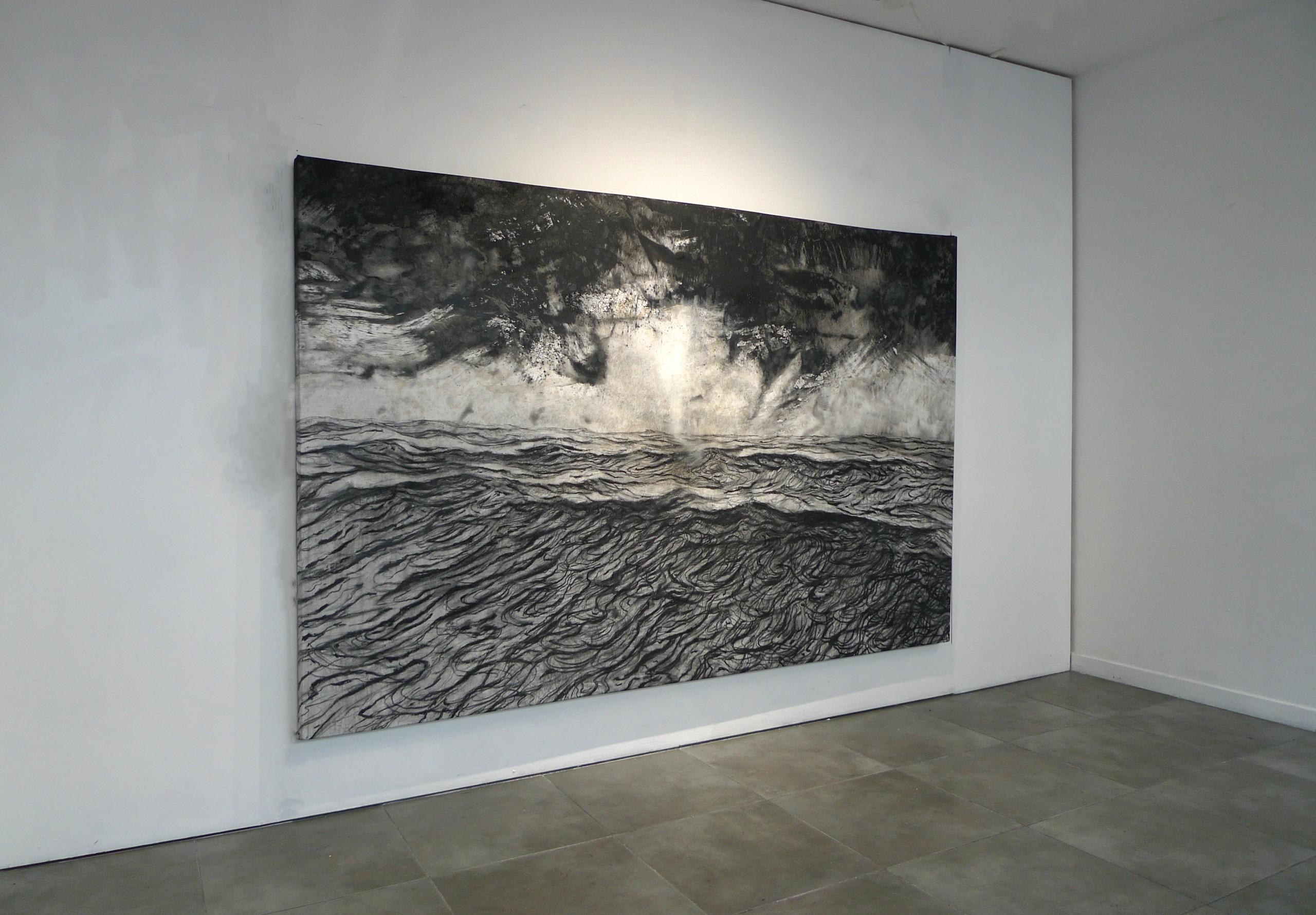 Alma by Franco Salas Borquez - Black & white painting, ocean waves, seascape For Sale 1