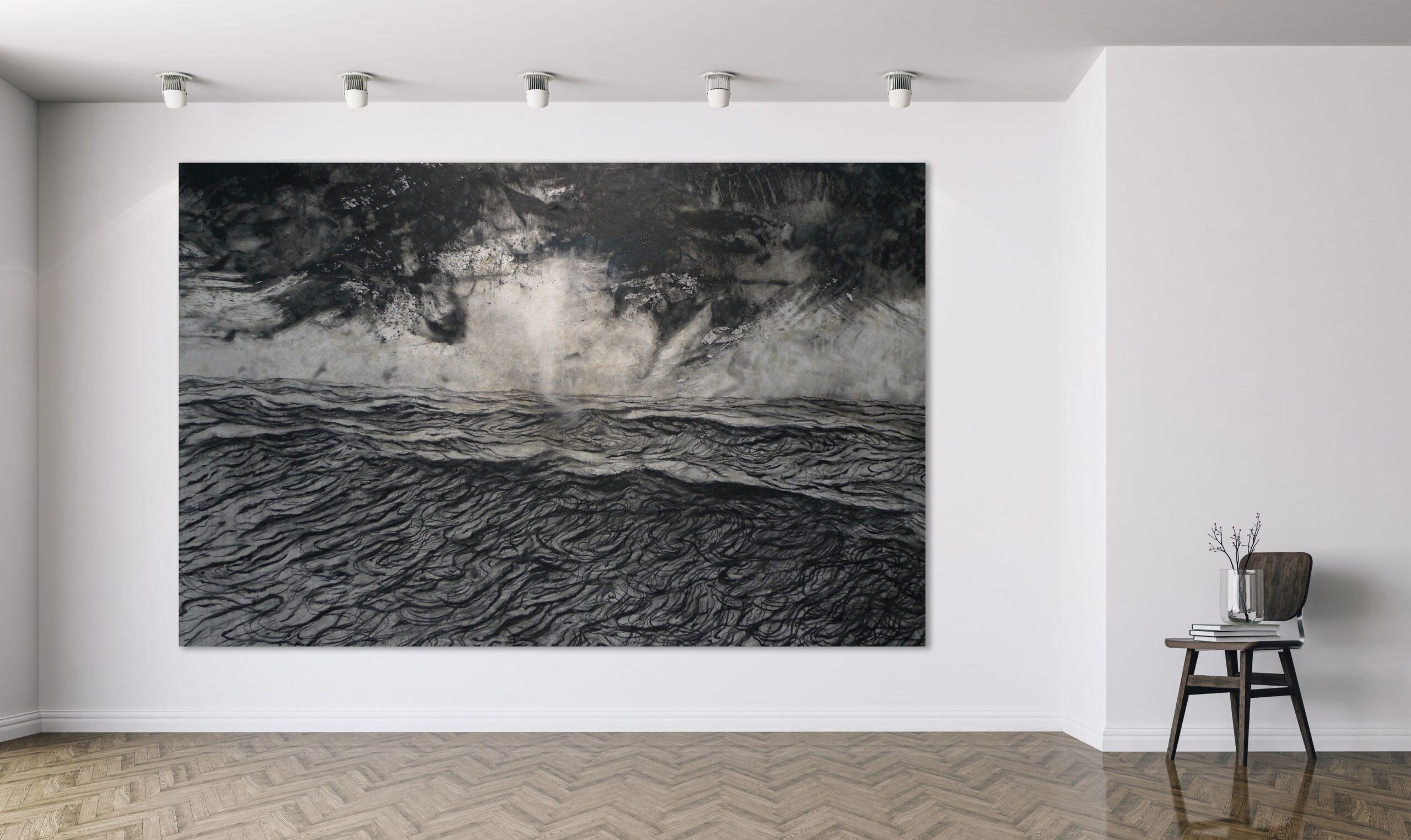 Alma von Franco Salas Borquez – Schwarz-Weiß-Gemälde, Meereswellen, Meereslandschaft im Angebot 1