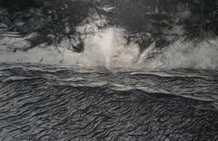 Alma by Franco Salas Borquez - Black & white painting, ocean waves, seascape