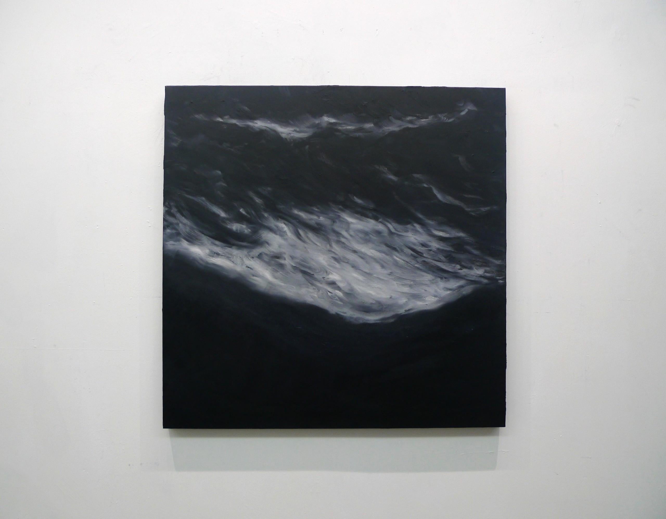 Naissance par Franco Salas Borquez - Peinture à l'huile contemporaine, paysage marin, vague, sombre en vente 1