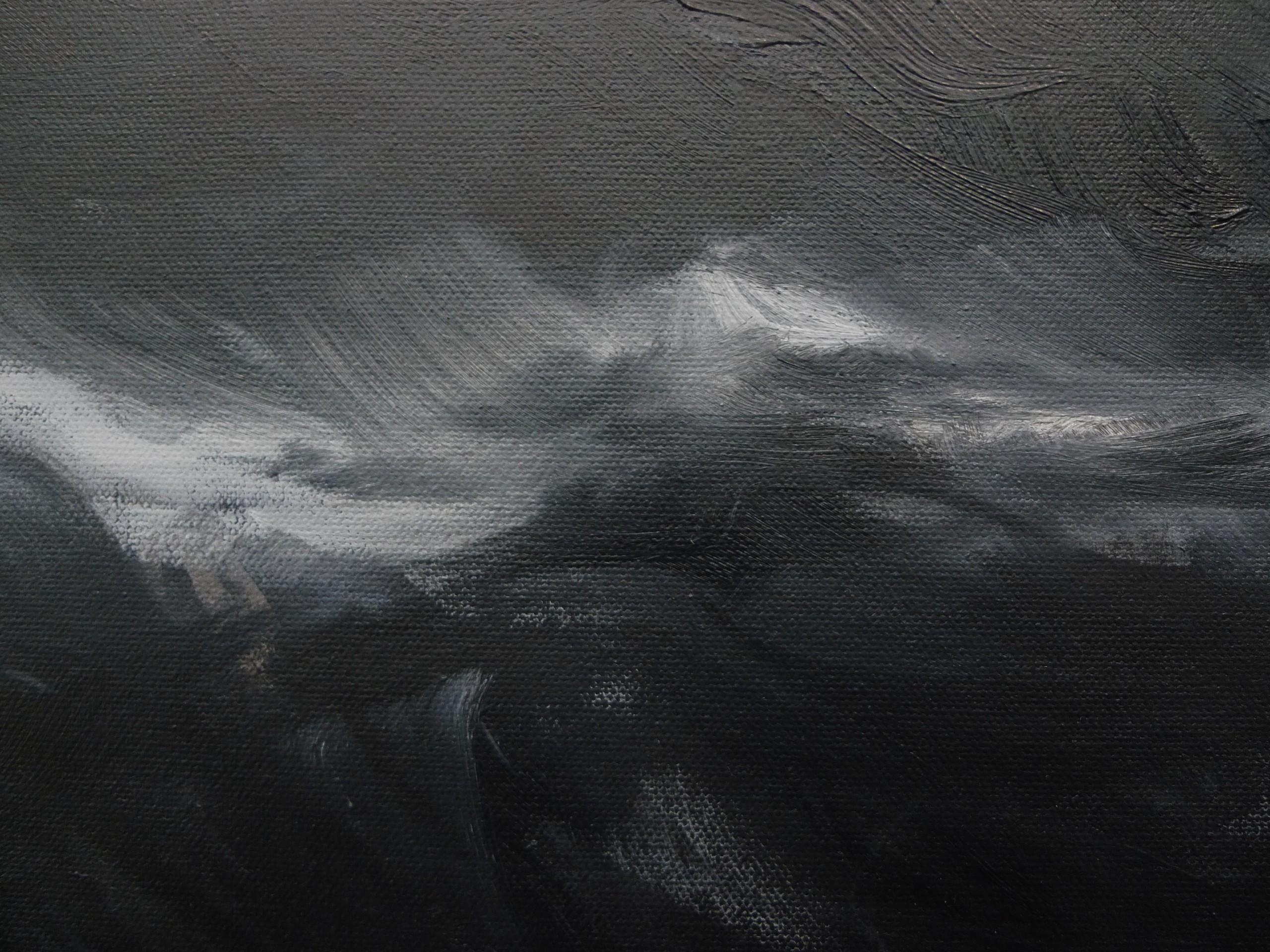 Naissance par Franco Salas Borquez - Peinture à l'huile contemporaine, paysage marin, vague, sombre en vente 2