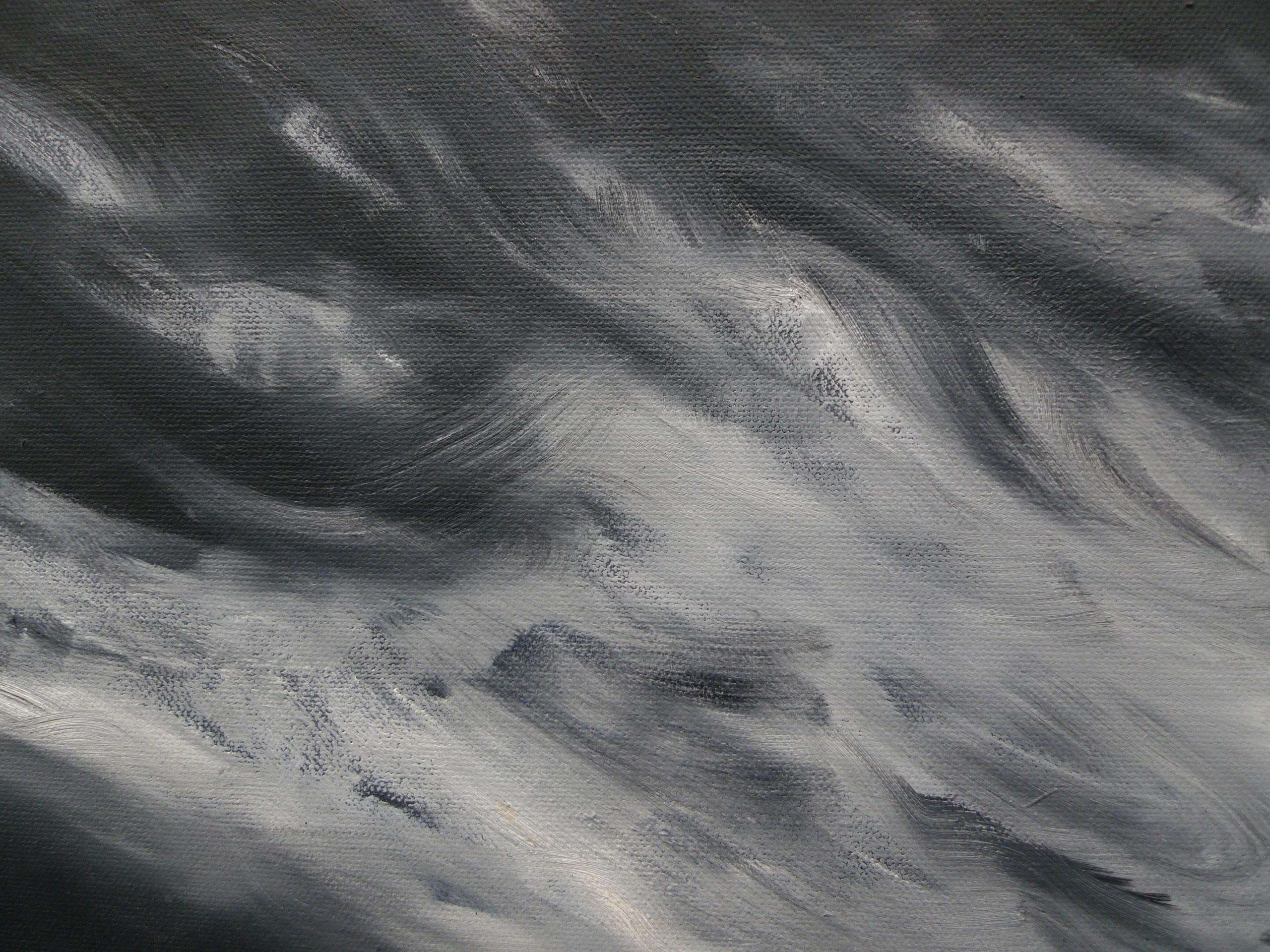 Naissance par Franco Salas Borquez - Peinture à l'huile contemporaine, paysage marin, vague, sombre en vente 3