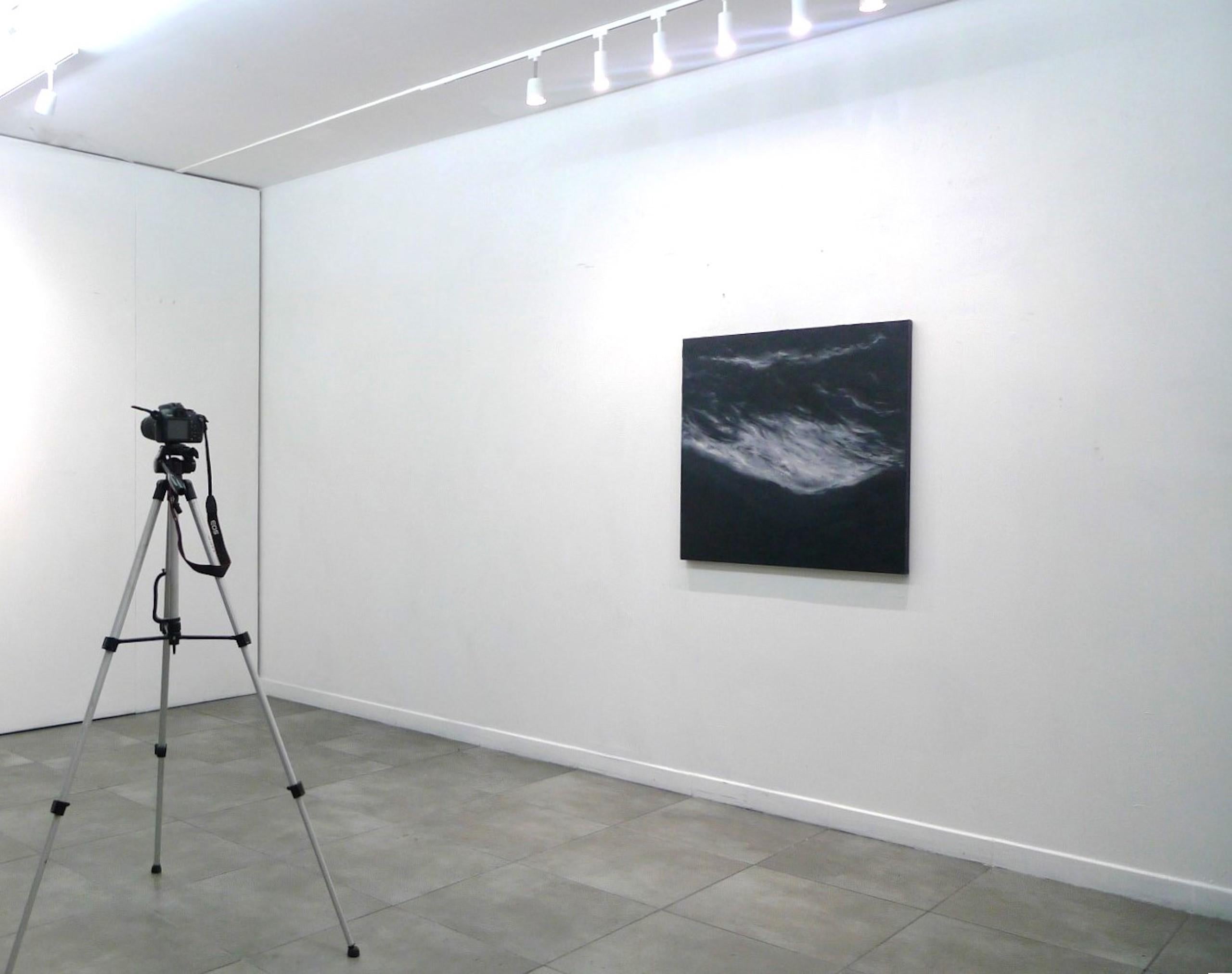 Geburt von Franco Salas Borquez - Zeitgenössische Ölgemälde, Meereslandschaft, Welle, dunkel im Angebot 6