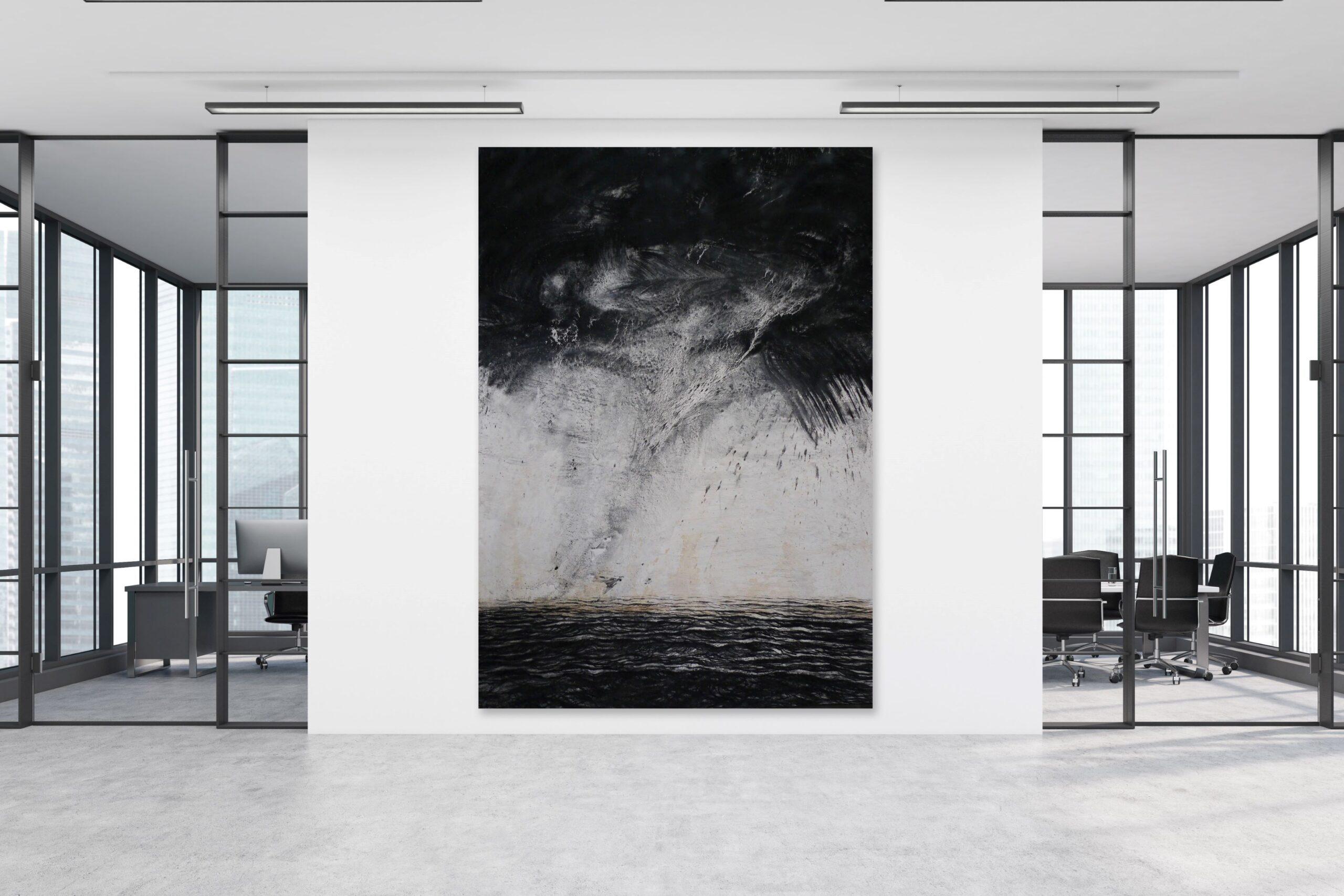 Cyclone by Franco Salas Borquez - Black & white painting, ocean waves, seascape For Sale 1