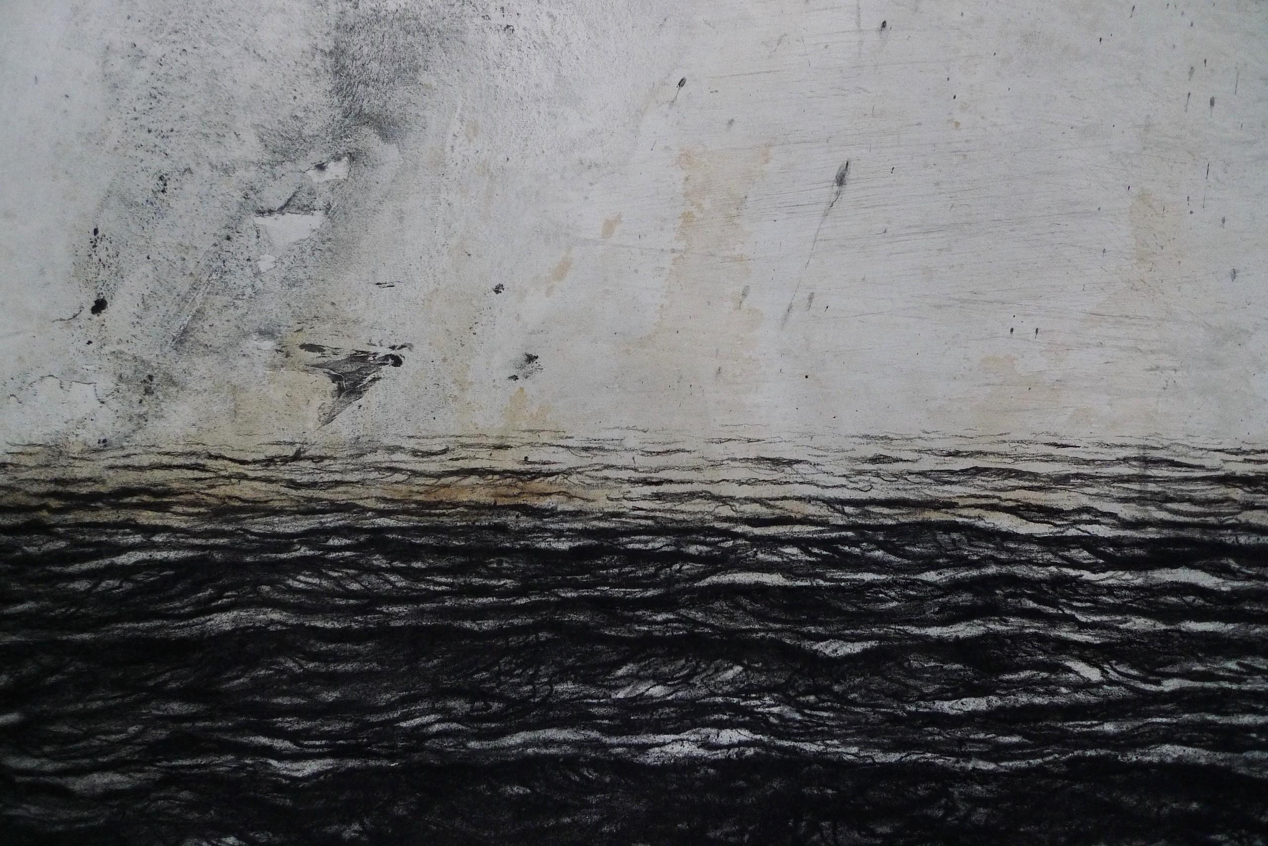 Cyclone by Franco Salas Borquez - Black & white painting, ocean waves, seascape For Sale 4