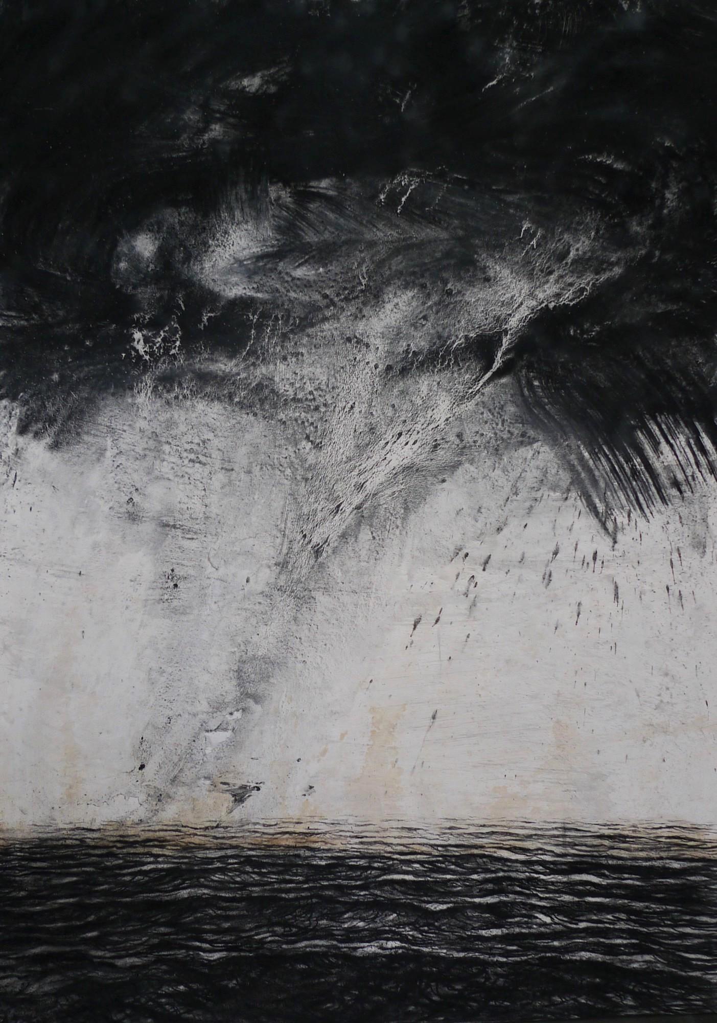 Cyclone by Franco Salas Borquez - Black & white painting, ocean waves, seascape