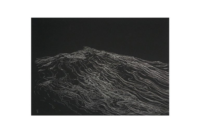 Dantesque by Franco Salas Borquez - Work on paper, ocean waves, black and silver For Sale 1