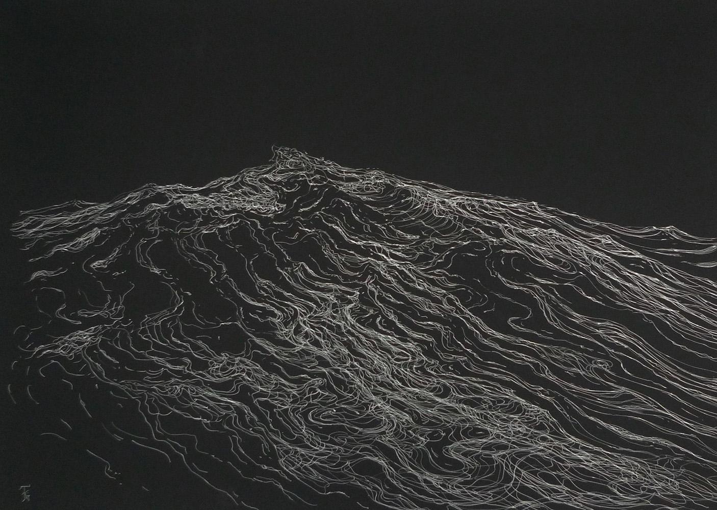 Dantesque by Franco Salas Borquez - Work on paper, ocean waves, black and silver