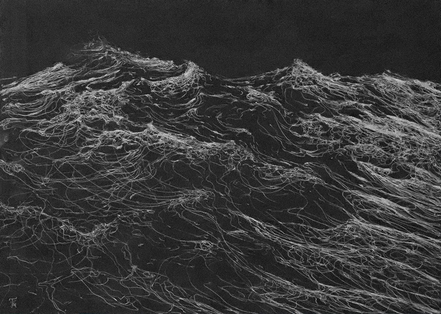 Dark Clamour by F. S. Borquez - Work on paper, contemporary, ocean waves - Painting by Franco Salas Borquez
