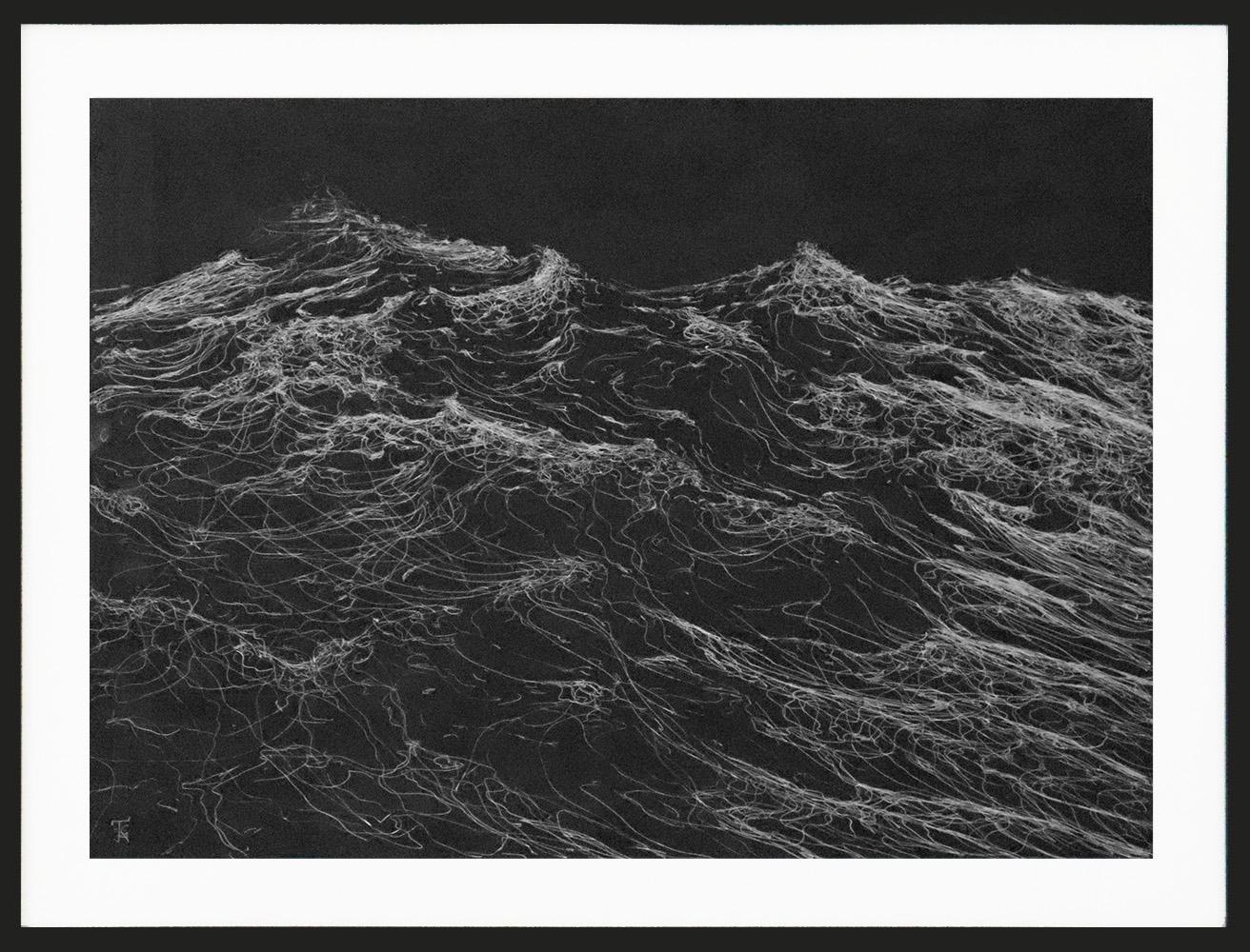 Franco Salas Borquez Landscape Painting - Dark Clamour by F. S. Borquez - Work on paper, contemporary, ocean waves