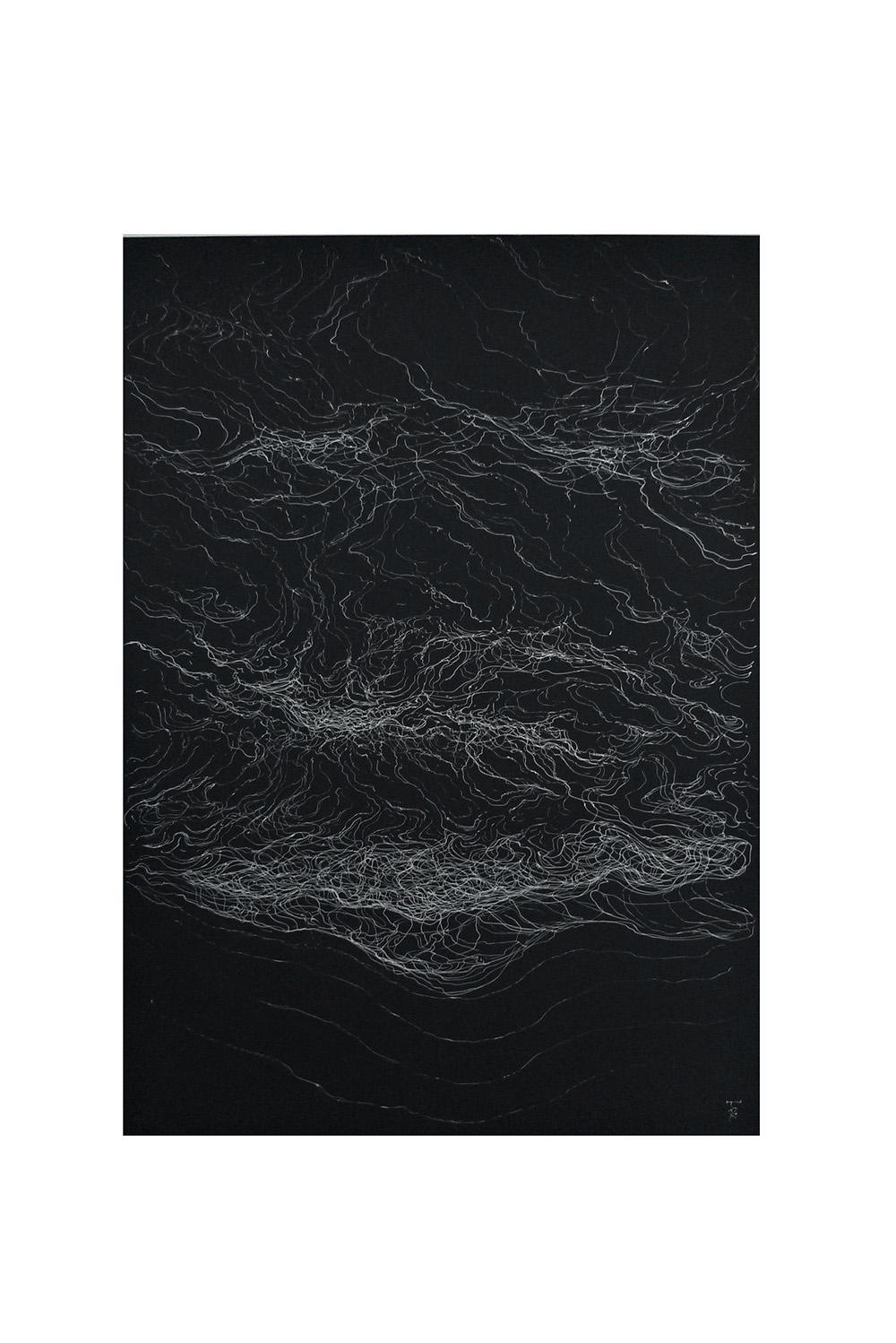 Element I by Franco Salas Borquez - Work on paper, ocean waves, black & silver 1