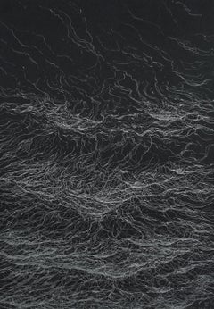Element II by Franco Salas Borquez - Work on paper, ocean waves, black & silver
