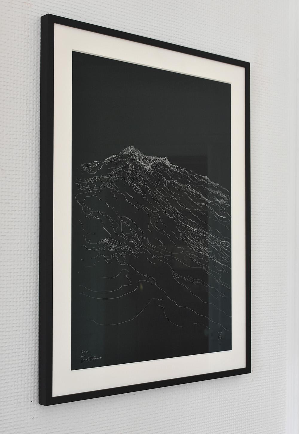 Frontal Wave by Franco Salas Borquez - Work on paper, ocean waves, black, white For Sale 2