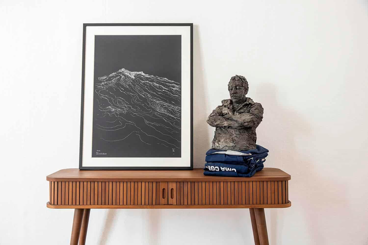 Frontal Wave by Franco Salas Borquez - Work on paper, ocean waves, black, white For Sale 3