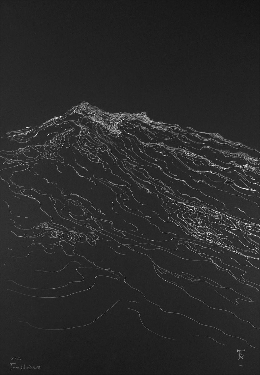 Frontal Wave by Franco Salas Borquez - Work on paper, ocean waves, black, white