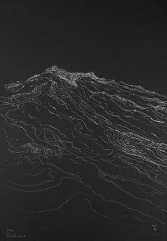 Frontal Wave von Franco Salas Borquez – Arbeit auf Papier, Meereswellen, Schwarz, Weiß