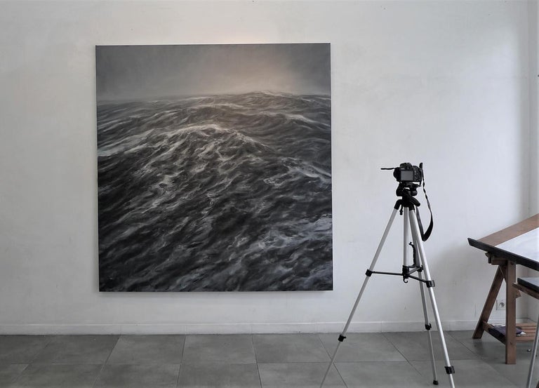 Genesis by F. S. Borquez - Contemporary Oil Painting, Seascape, Ocean waves - Black Figurative Painting by Franco Salas Borquez