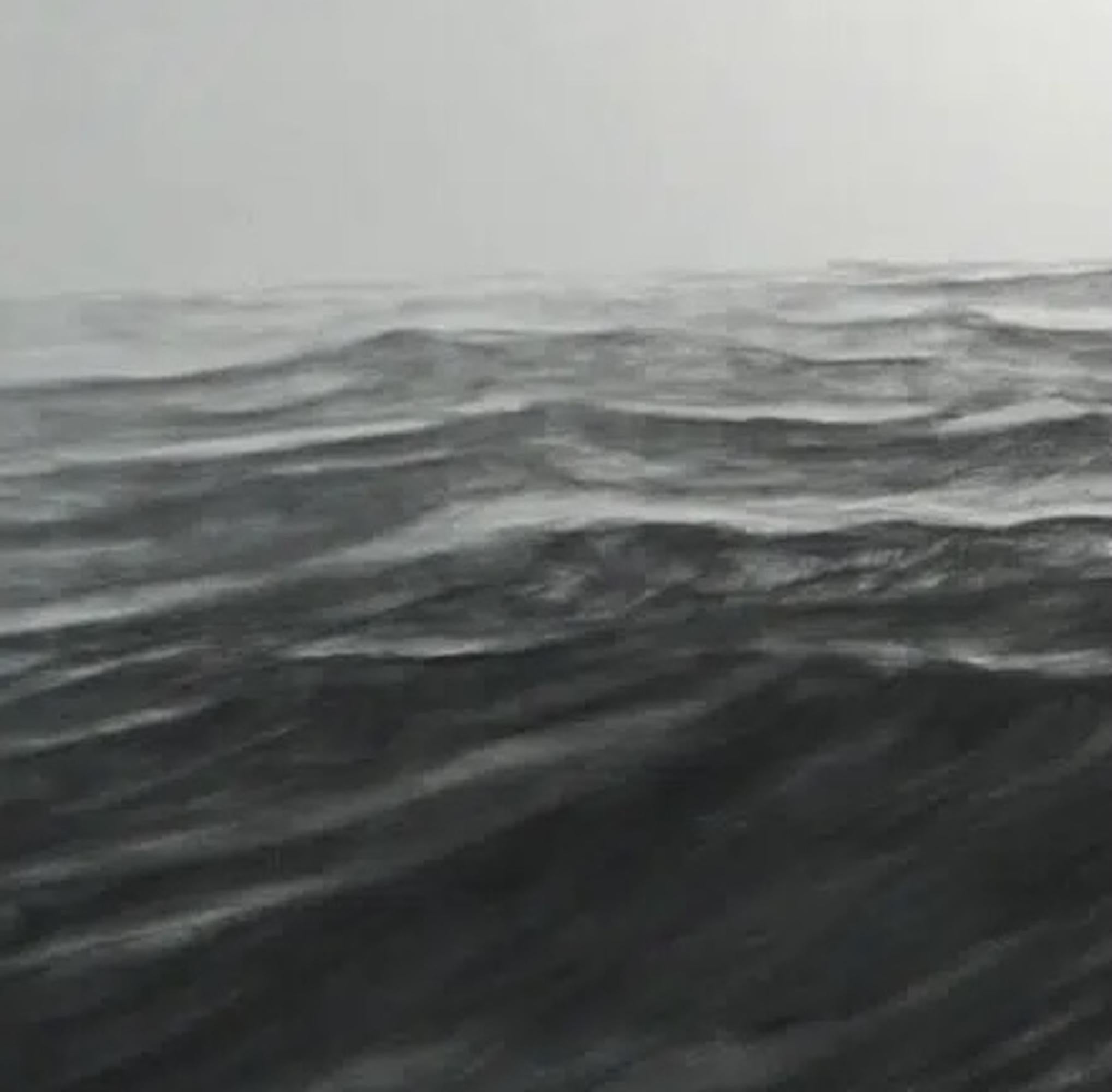 Oceano par Franco Salas Borquez - Peinture à grande échelle, vagues de l'océan, mer, gris en vente 1