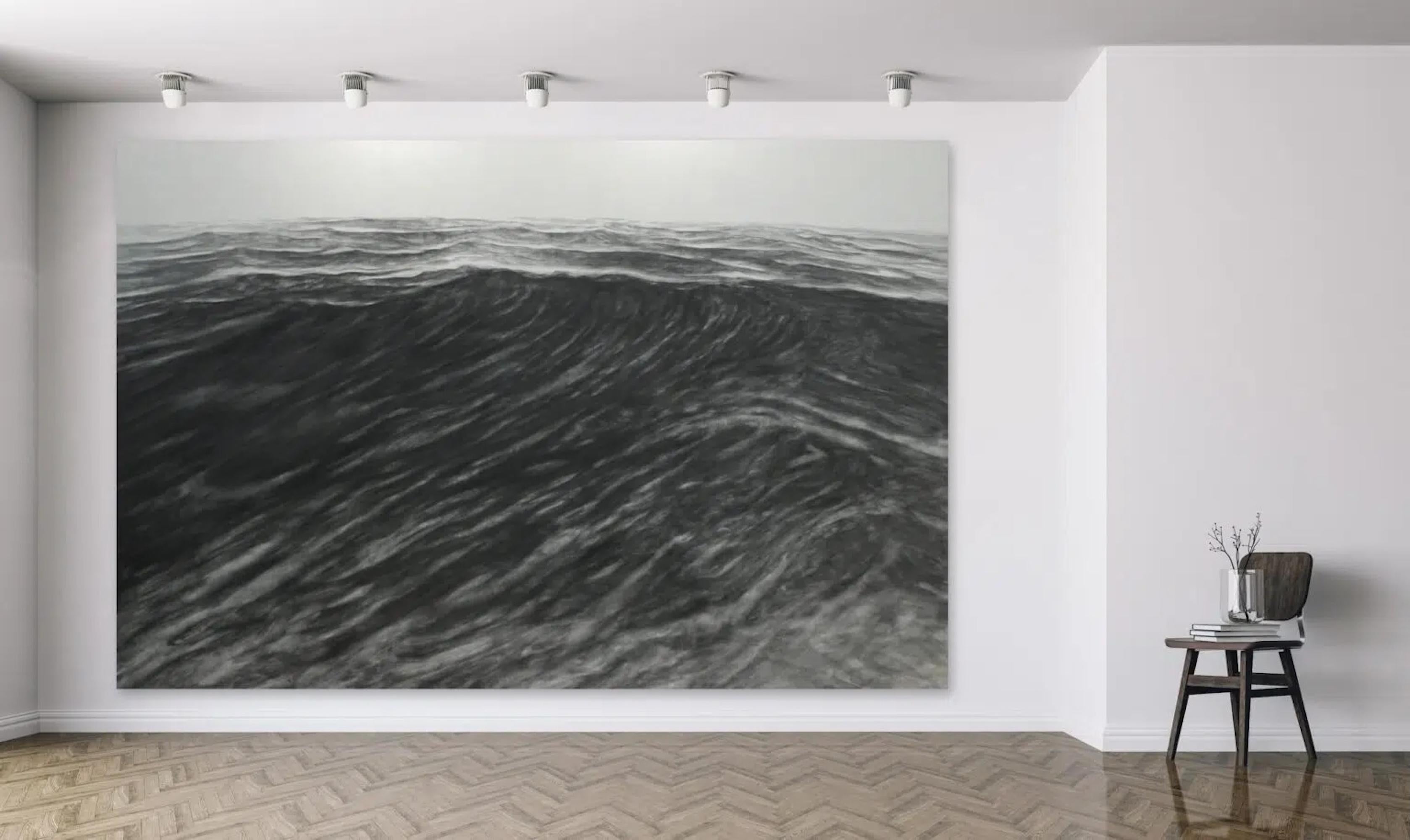 Oceano par Franco Salas Borquez - Peinture à grande échelle, vagues de l'océan, mer, gris en vente 6