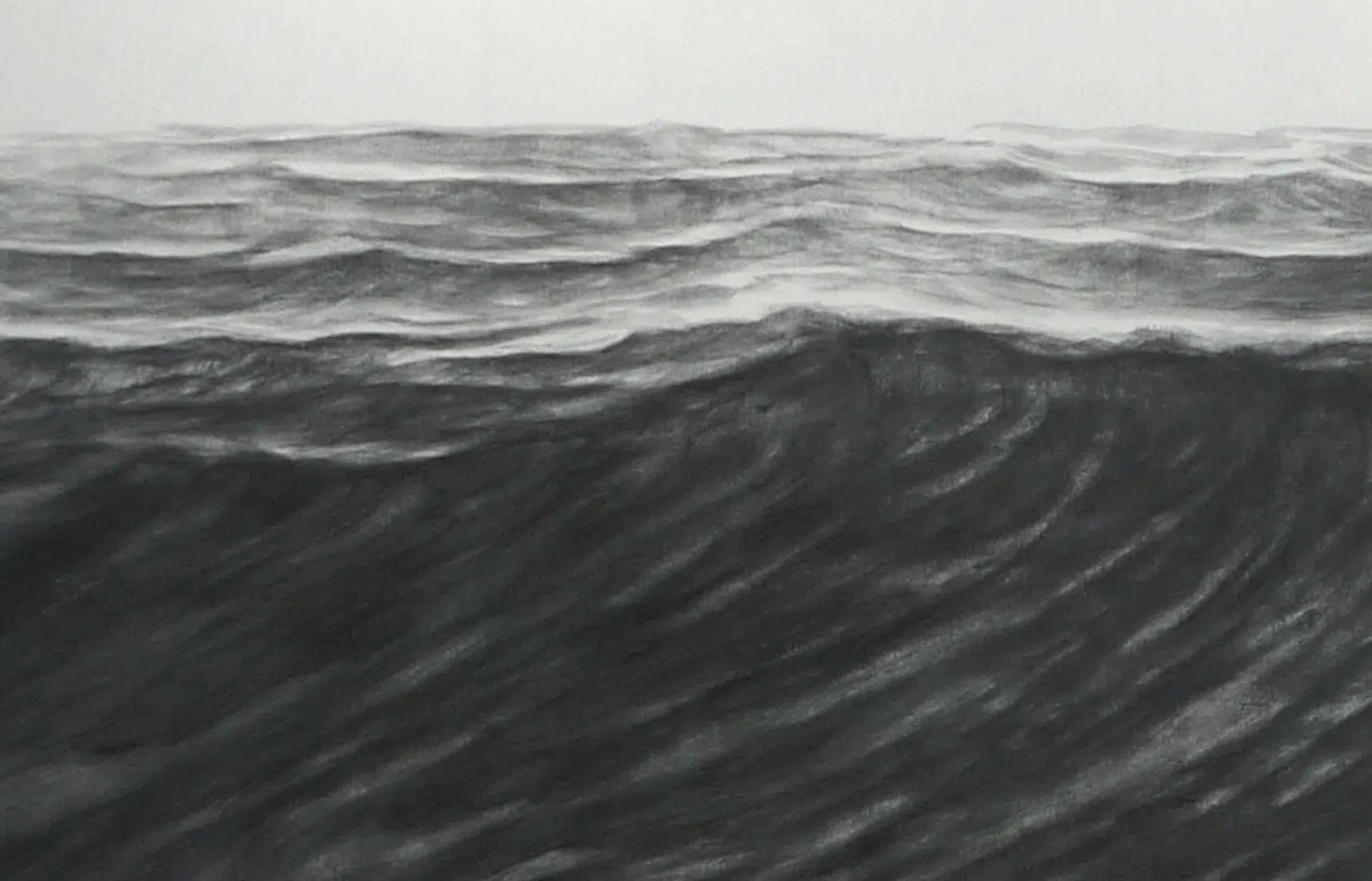 Oceano par Franco Salas Borquez - Peinture à grande échelle, vagues de l'océan, mer, gris en vente 7