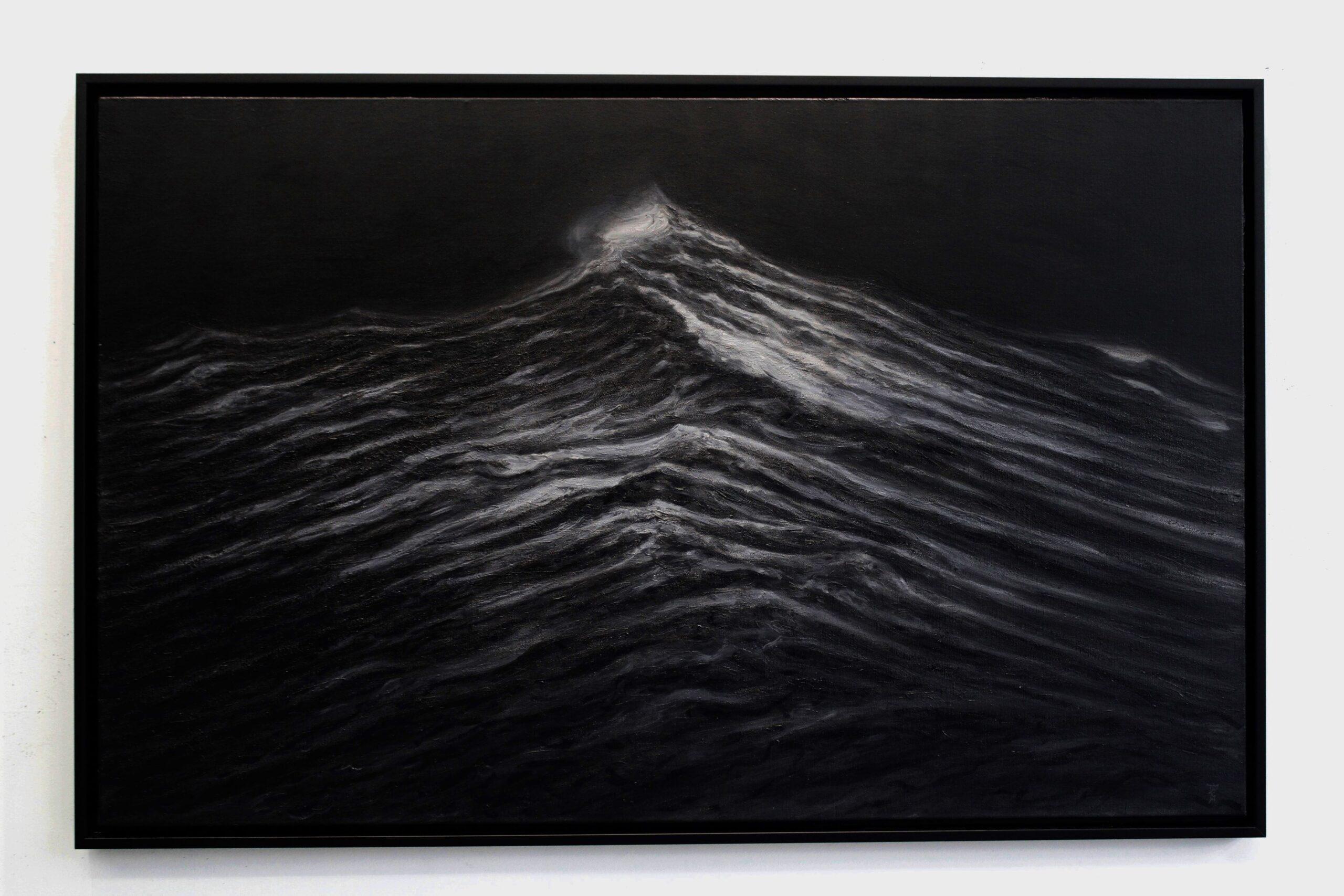 Requiem von Franco Salas Borquez - Schwarz-Weiß-Gemälde, Meereswellen, Meereslandschaft im Angebot 1