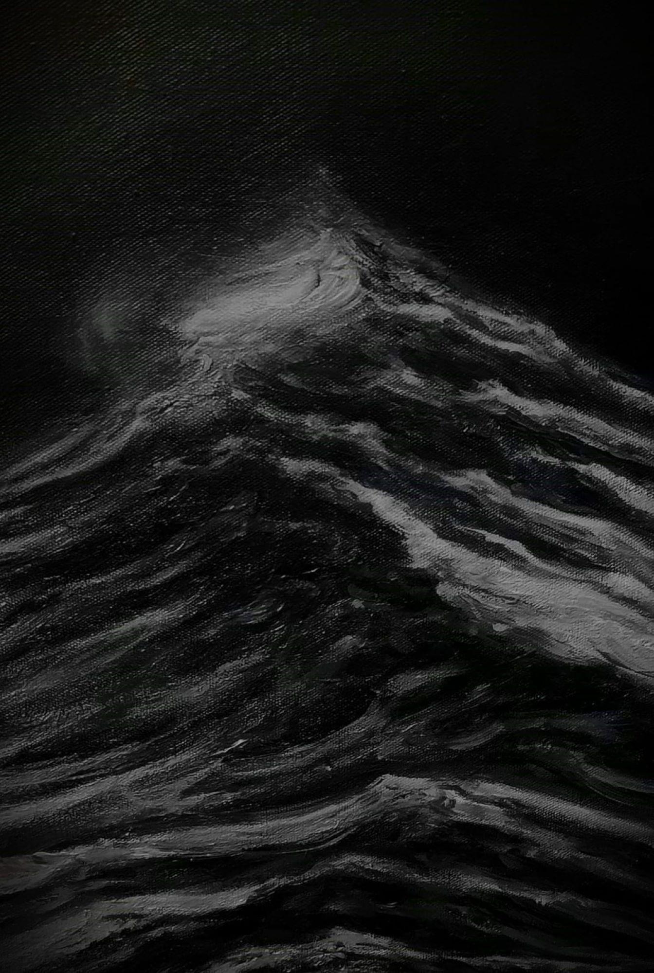 Requiem von Franco Salas Borquez - Schwarz-Weiß-Gemälde, Meereswellen, Meereslandschaft im Angebot 2