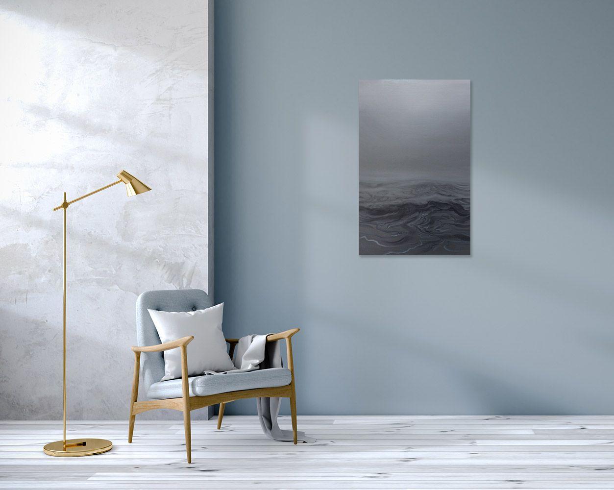 Silence - Contemporary Oil Painting, Seascape, Ocean waves - Gray Landscape Painting by Franco Salas Borquez