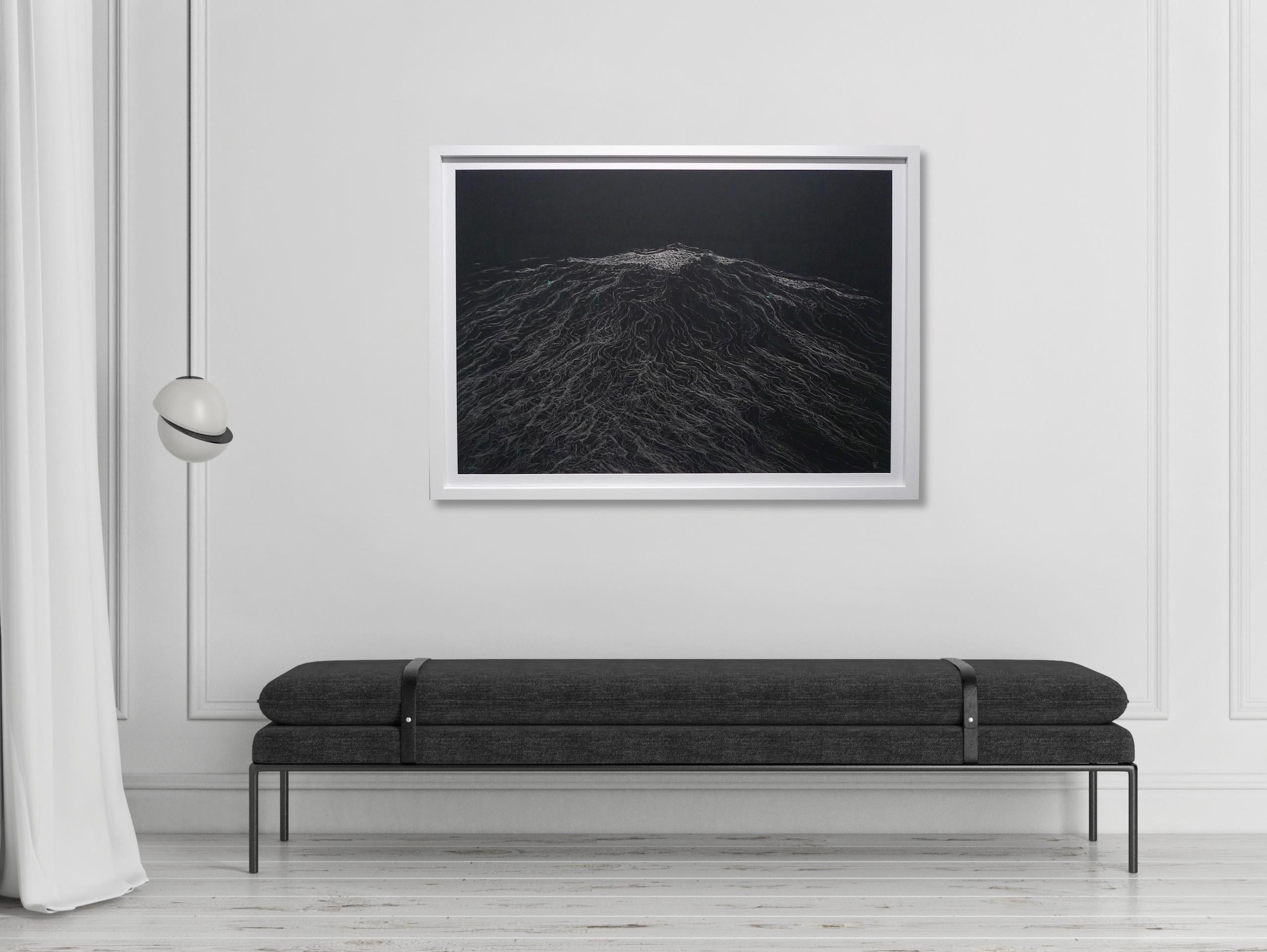 La Gran Ola de Franco Salas Borquez - Paisaje marino, océano, olas, negro, tinta, oscuro en venta 2