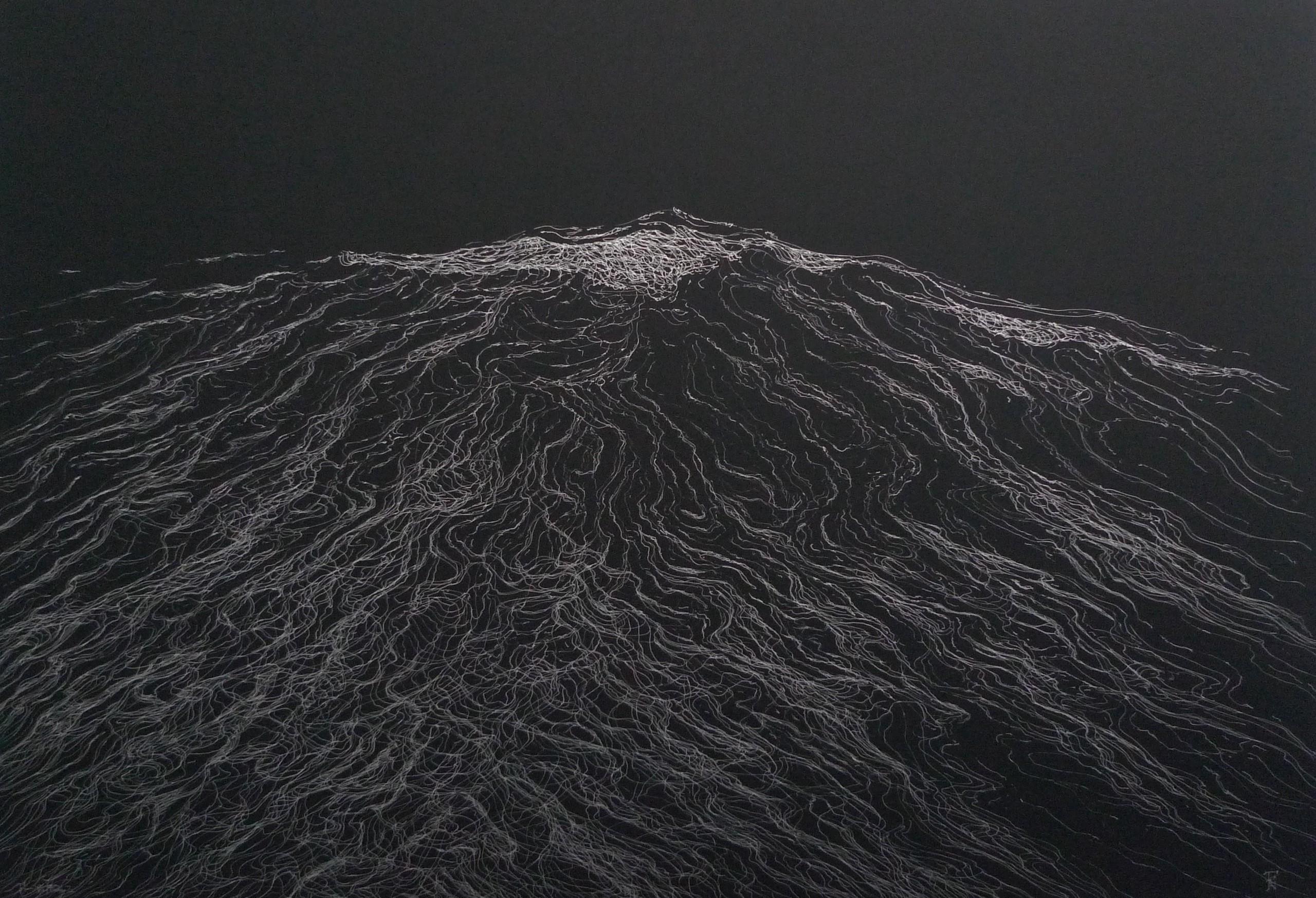 La Gran Ola de Franco Salas Borquez - Paisaje marino, océano, olas, negro, tinta, oscuro en venta 1