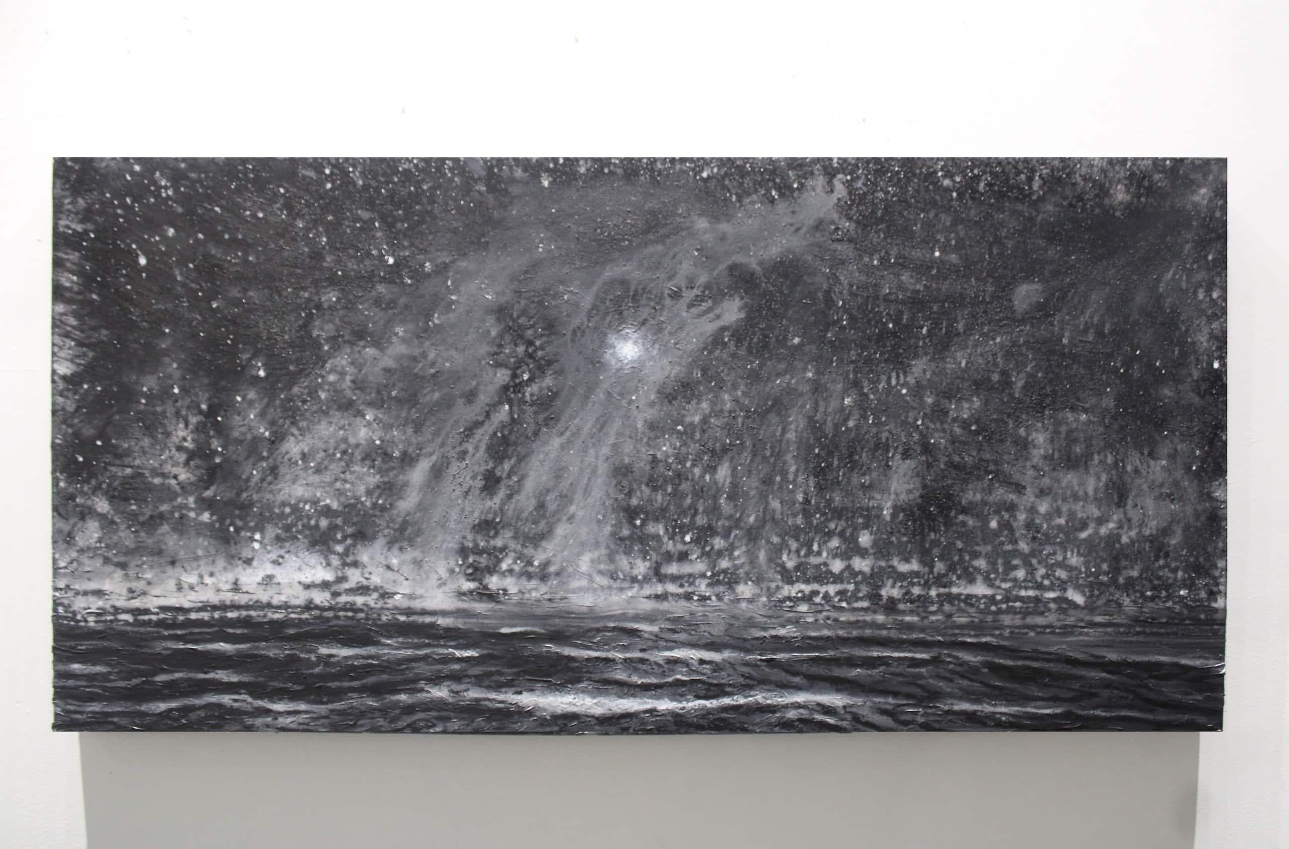 The deluge by Franco Salas Borquez - Black & white painting, ocean waves, sea For Sale 1