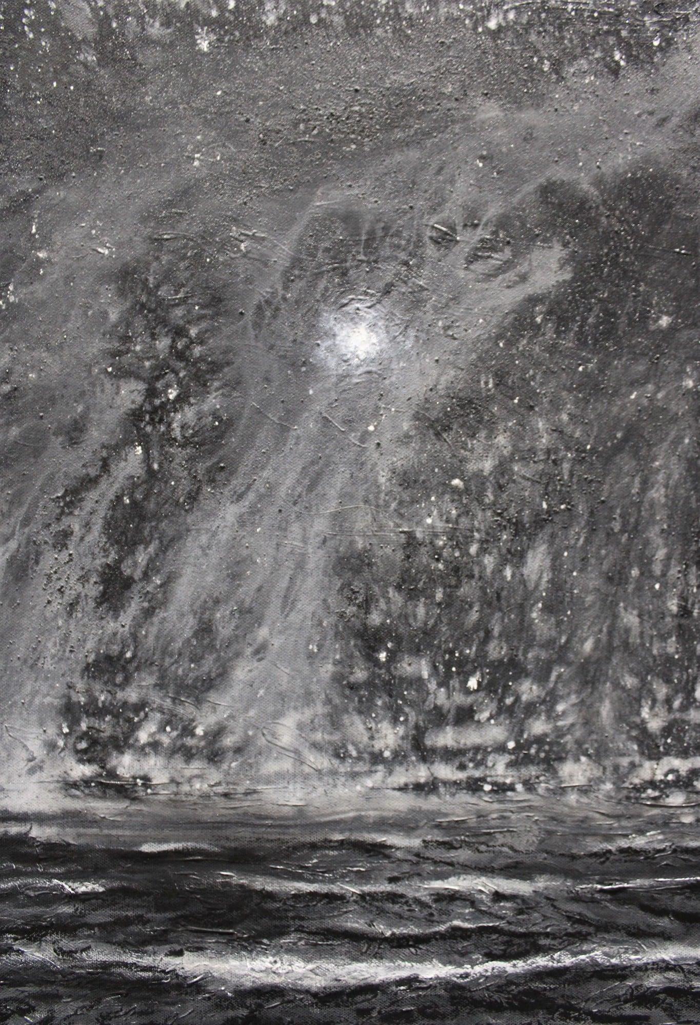 The deluge by Franco Salas Borquez - Black & white painting, ocean waves, sea For Sale 3
