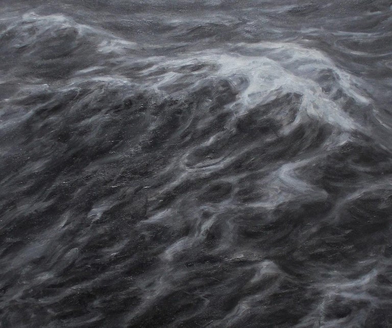The Duel by F. S. Borquez - Contemporary Oil Painting, Seascape, Ocean waves - Black Landscape Painting by Franco Salas Borquez