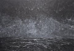 The night by Franco Salas Borquez - Black & white painting, ocean waves, sea