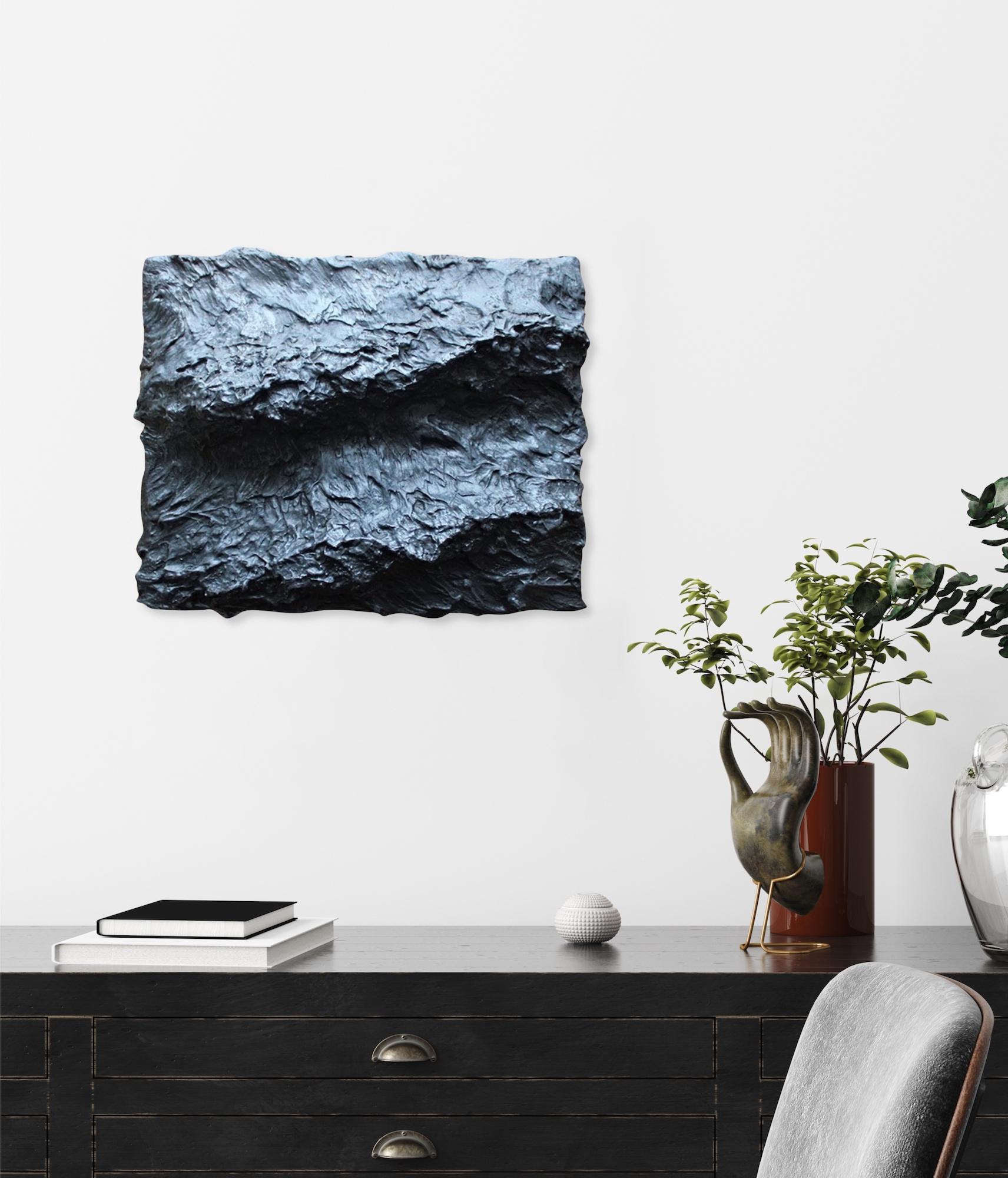 El mar como muro de Franco Salas Borquez - pintura en relieve, paisaje marino, negro en venta 1