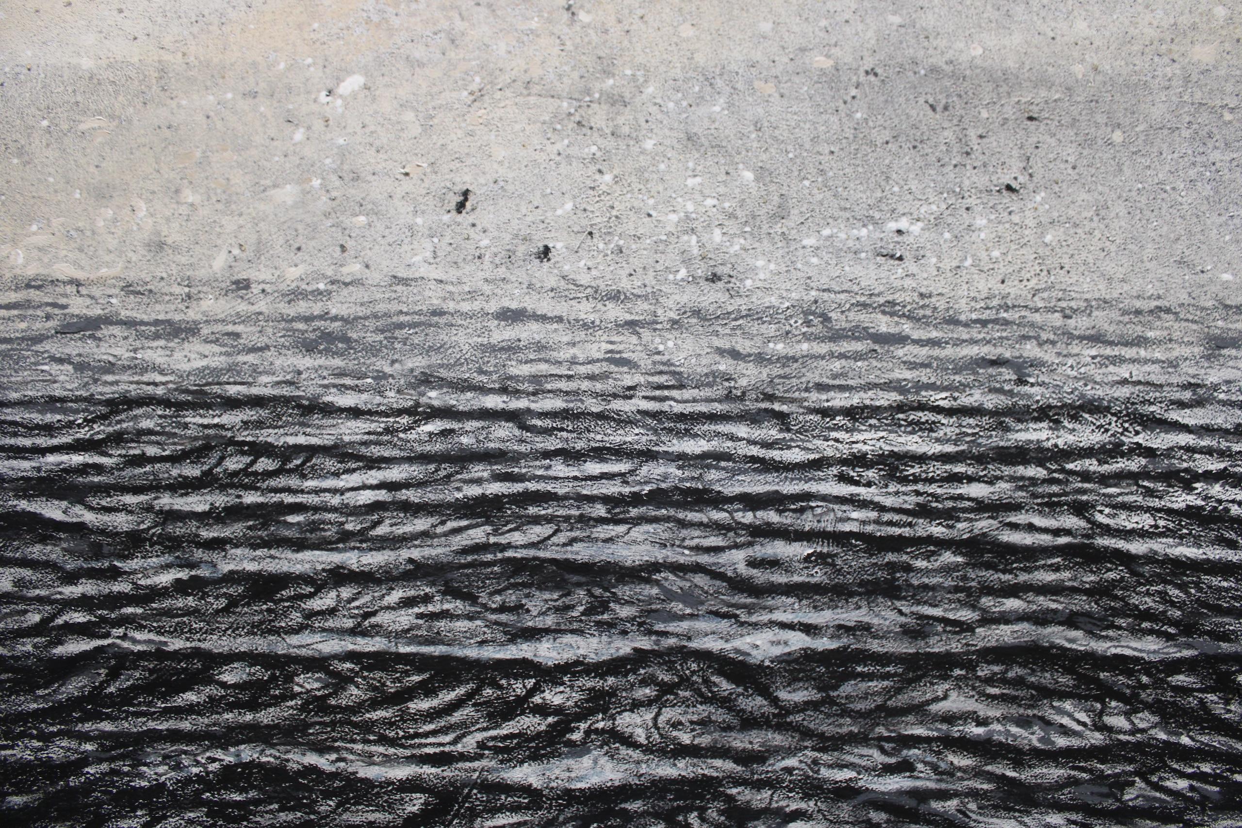 The sunrise by Franco Salas Borquez - Black & white painting, ocean waves, sea For Sale 5