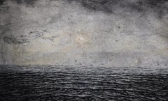 The sunrise by Franco Salas Borquez - Black & white painting, ocean waves, sea