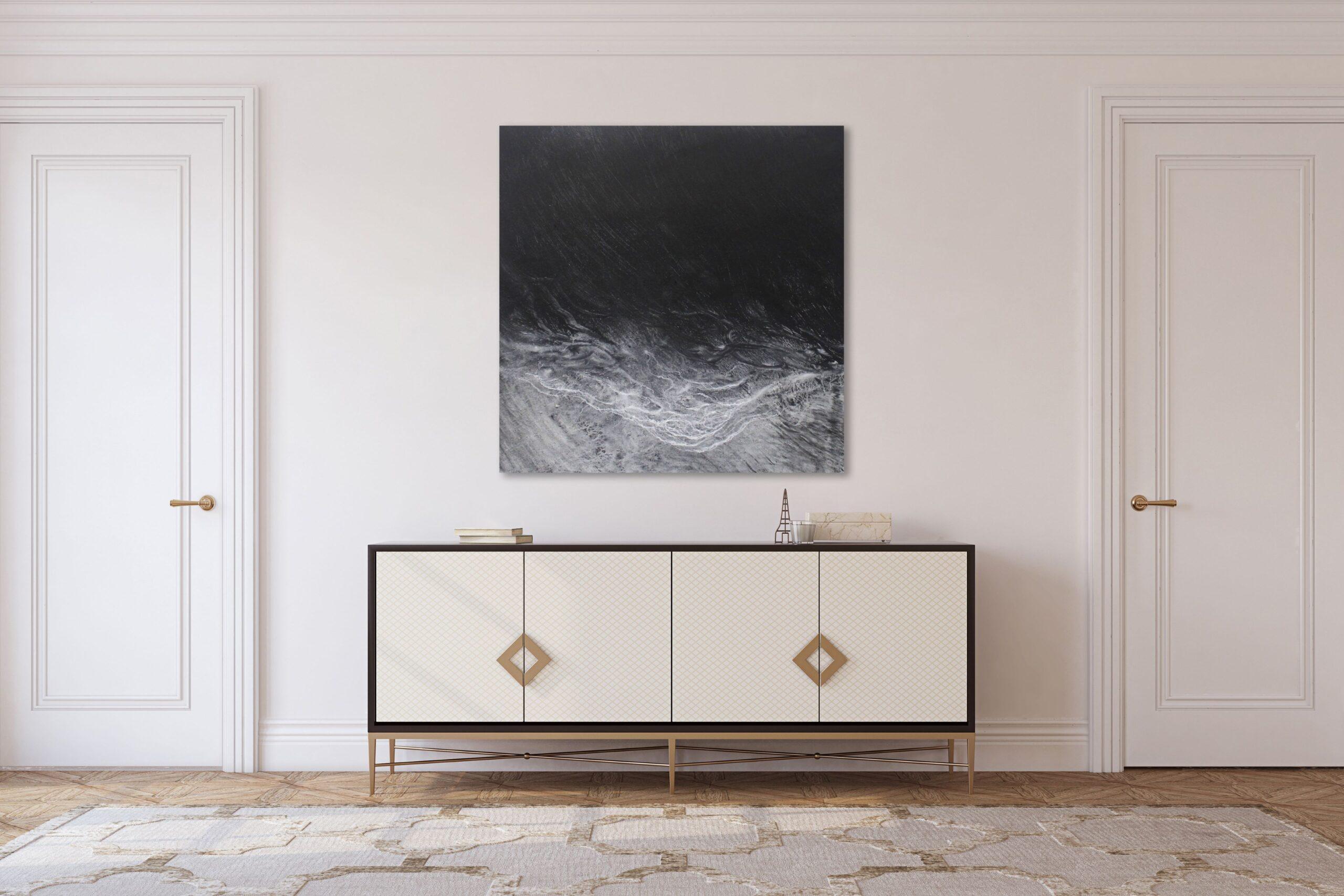 The void by Franco Salas Borquez - Black & white painting, ocean waves, seascape 1