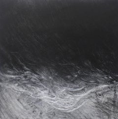 The void by Franco Salas Borquez - Black & white painting, ocean waves, seascape