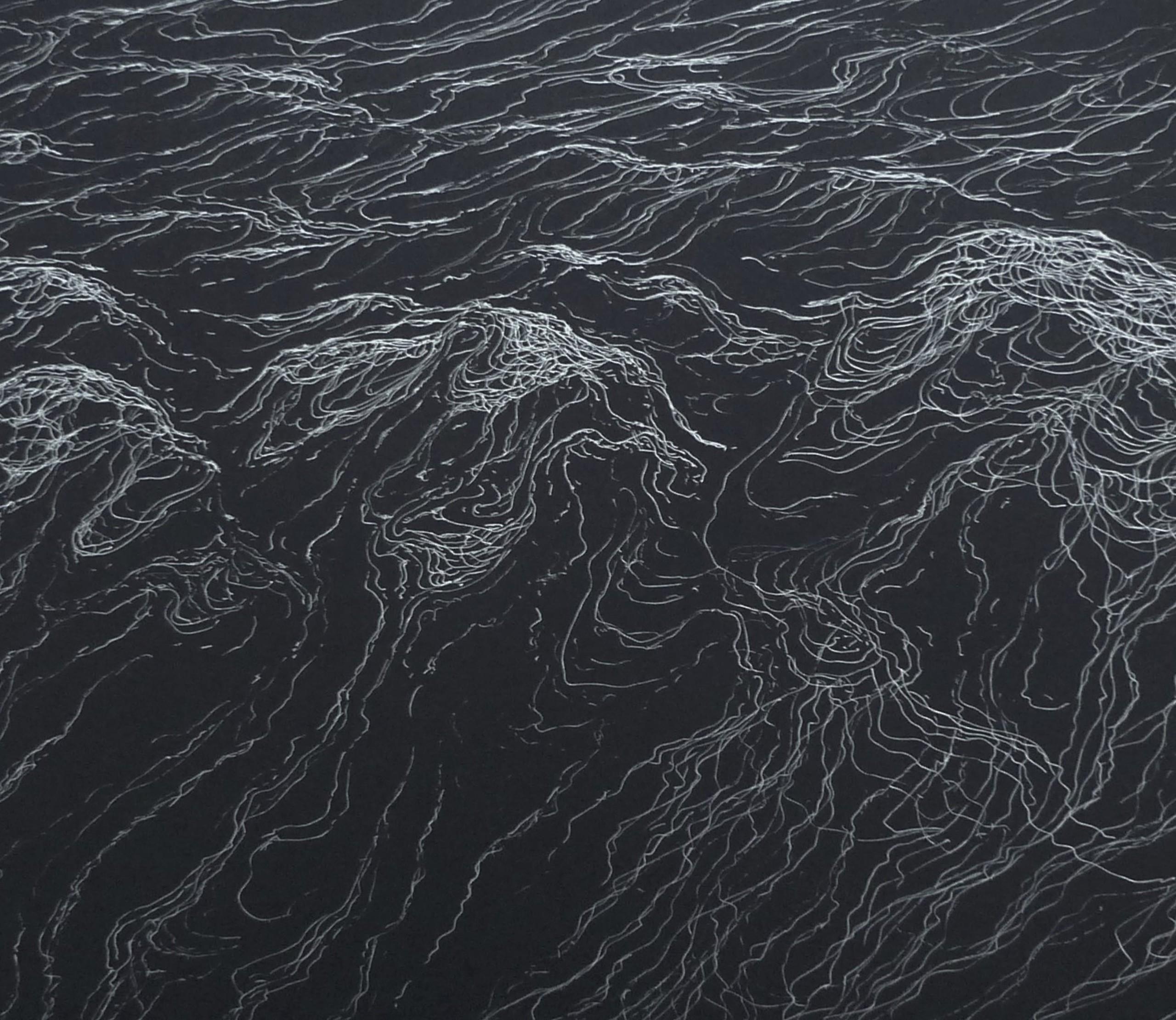 The walk of the swells (ink) by Franco Salas Borquez - Paysage marin, océan, vagues en vente 1