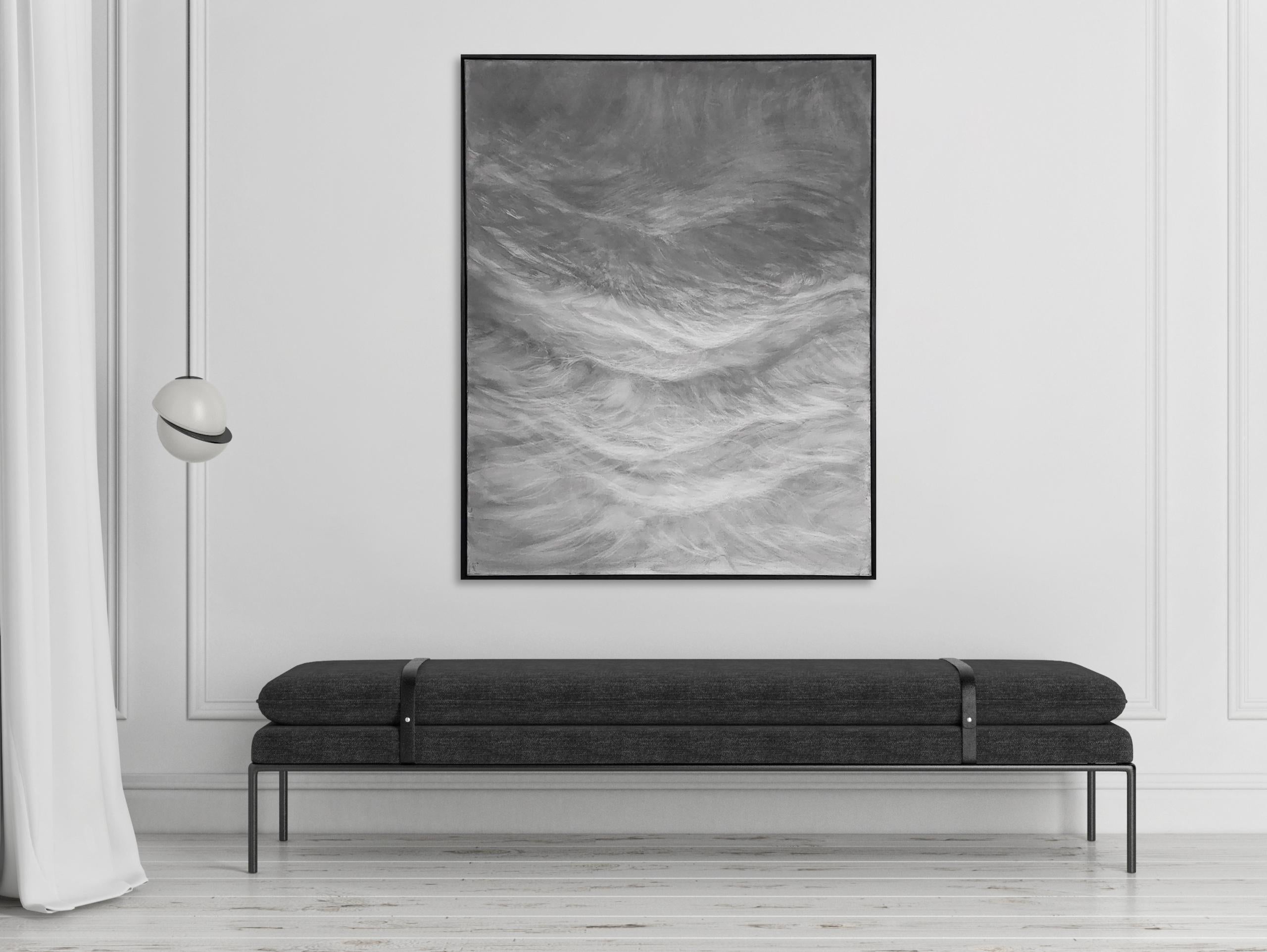Vagues par Franco Salas Borquez - Peinture contemporaine de paysage marin, océan, tons sombres en vente 5