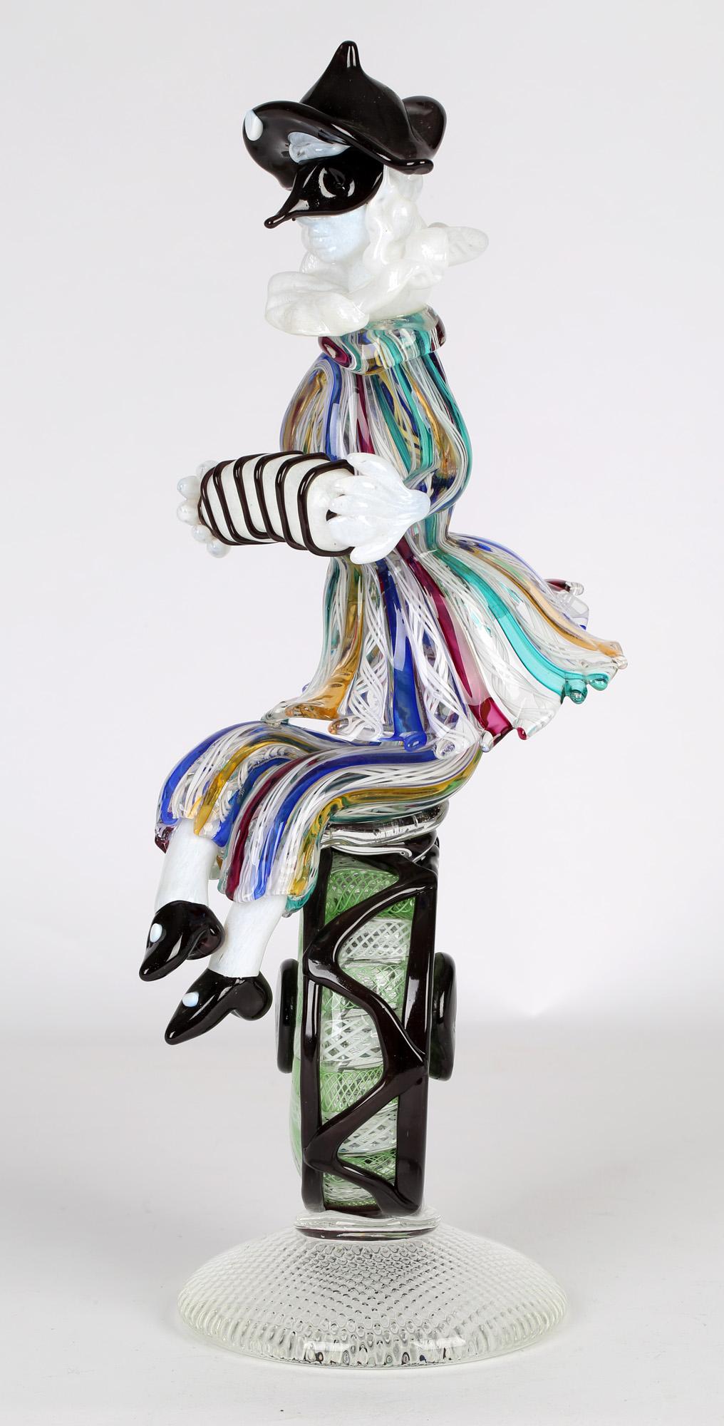 Franco Toffolo Commedia Dell'Arte Glass Clown Figure Playing A Squeeze Box 4