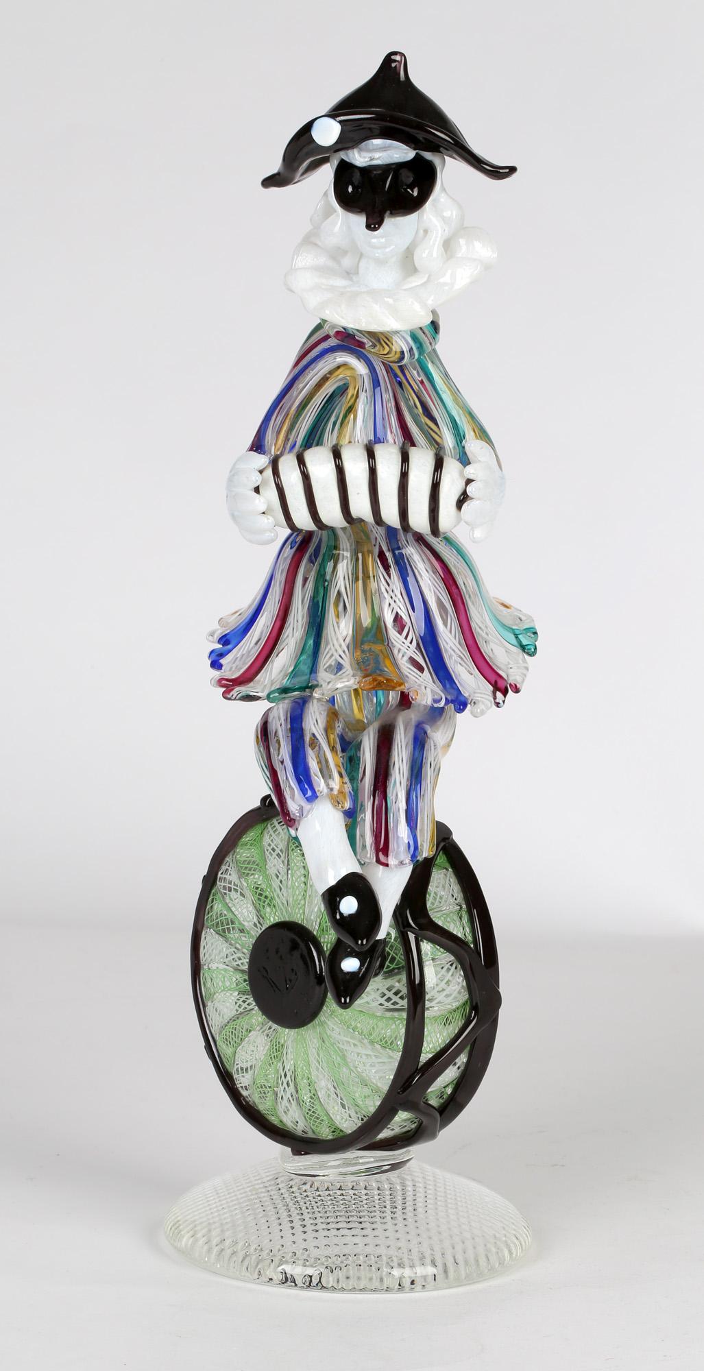 Blown Glass Franco Toffolo Commedia Dell'Arte Glass Clown Figure Playing A Squeeze Box