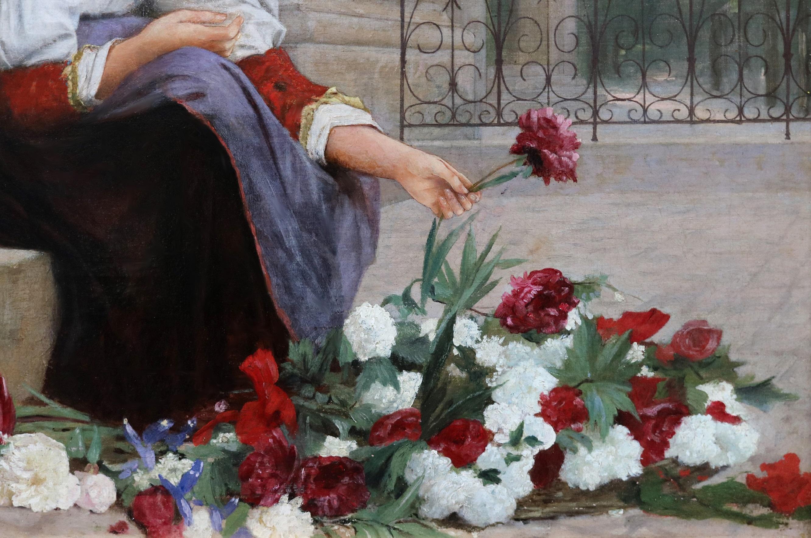 Fille de Fleur de Concarneau - 19th Century French Oil Painting of Flower Girl  For Sale 3