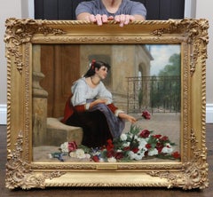 Fille de Fleur de Concarneau - 19th Century French Oil Painting of Flower Girl