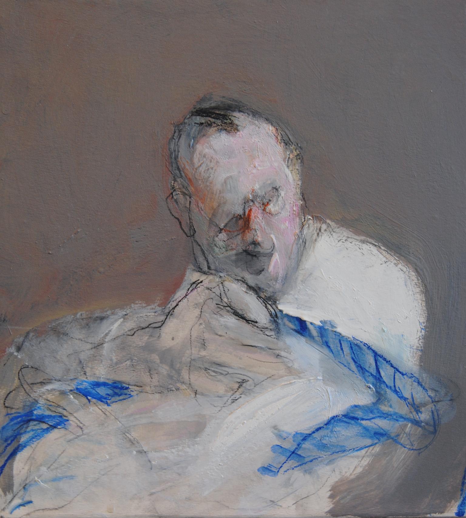 Le nœud de cravate - Gray Portrait Painting by Francois Anton