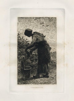 Antique "Vendangeuse" original etching