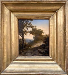 Französische Barbizon-Landschaft, Hirte auf einem Fels in Fontainbleau-Wald, Gemälde