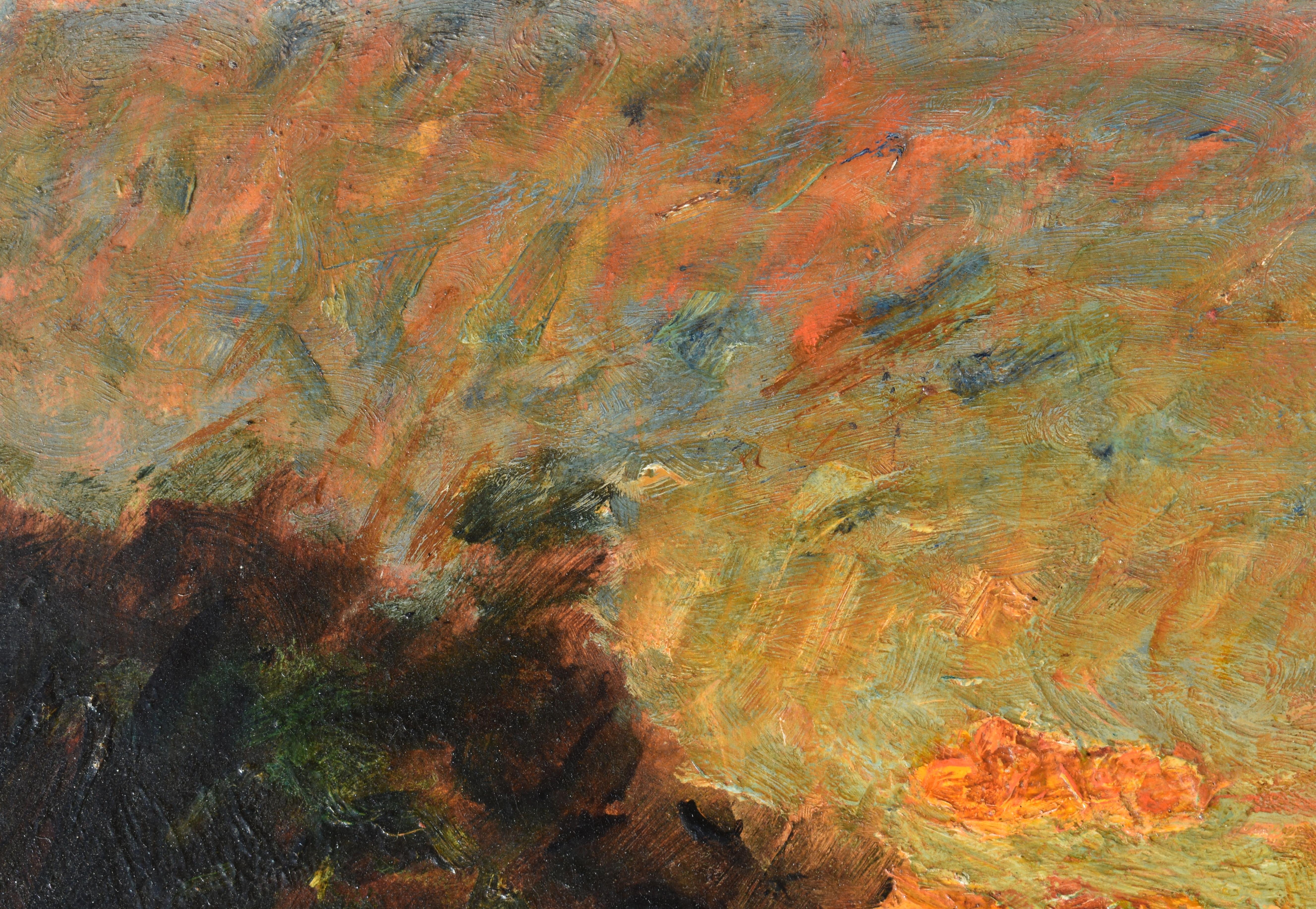 Coucher de soleil Début de l'impressionnisme français c1890 - Impressionnisme Painting par François Auguste Ravier