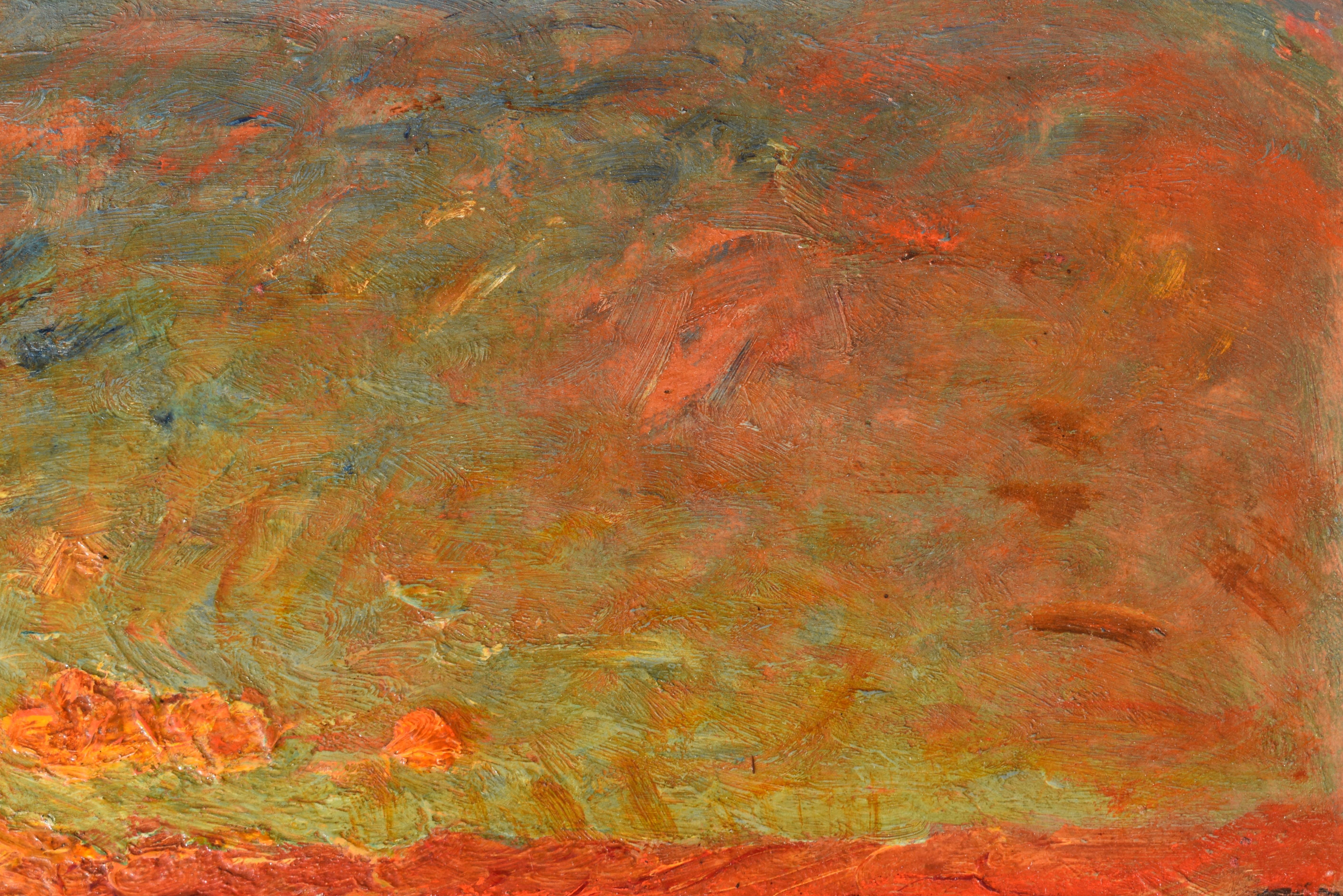 Coucher de soleil Début de l'impressionnisme français c1890 - Marron Landscape Painting par François Auguste Ravier