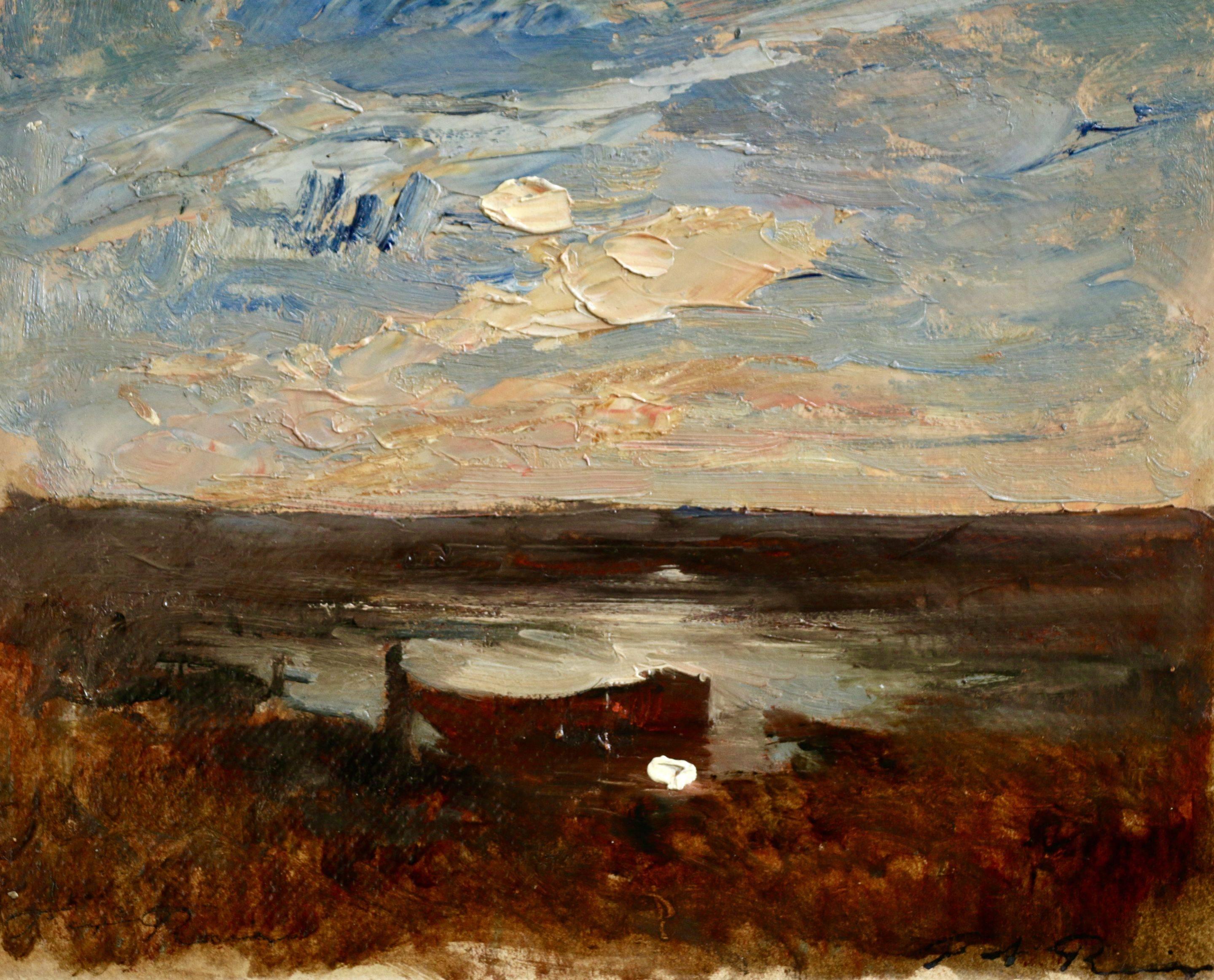 François Auguste Ravier Landscape Painting - Sunset on the Lake